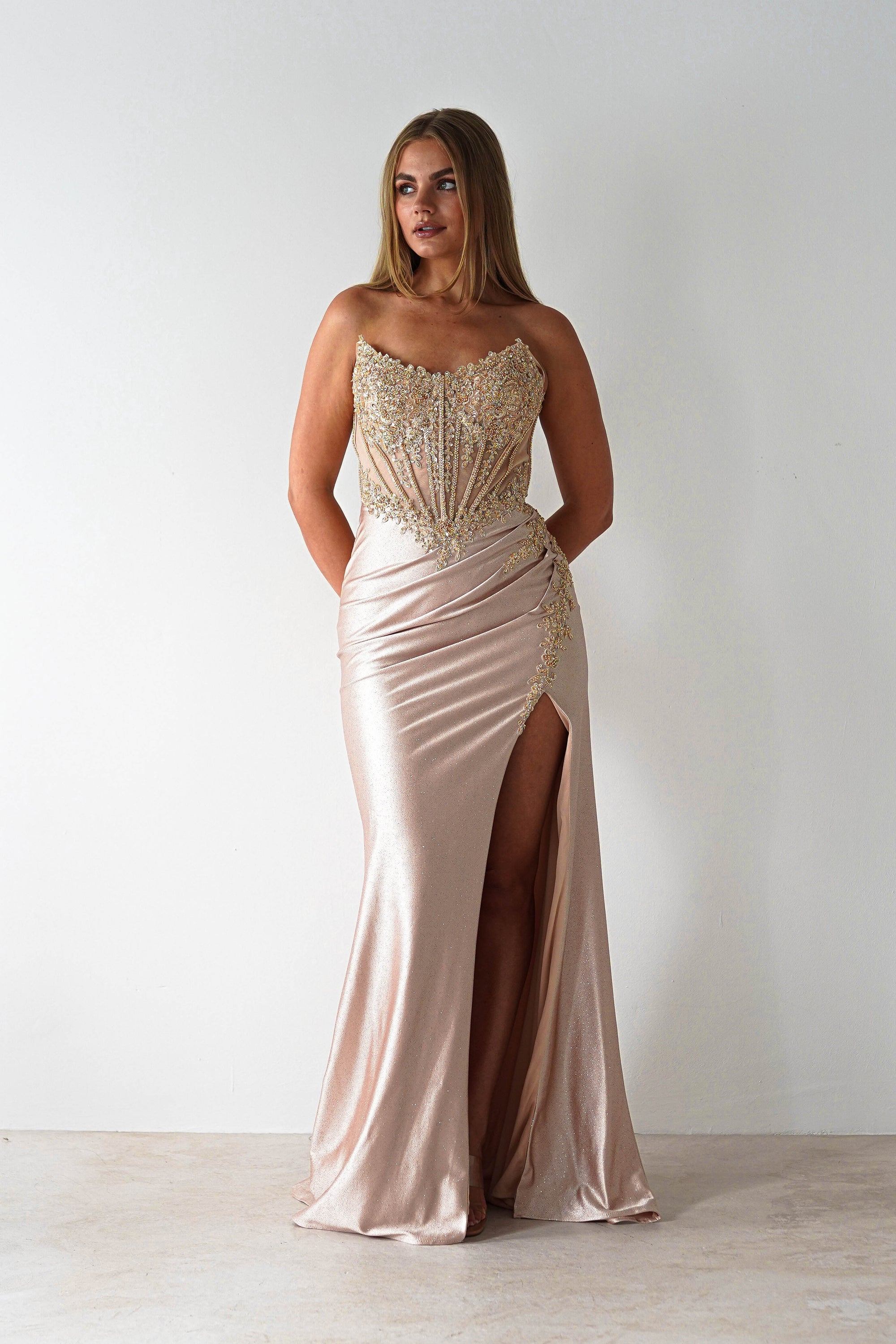 Caspian Embellished Bodycon Gown | Gold | Oh Hello Clothing | XXS (4)