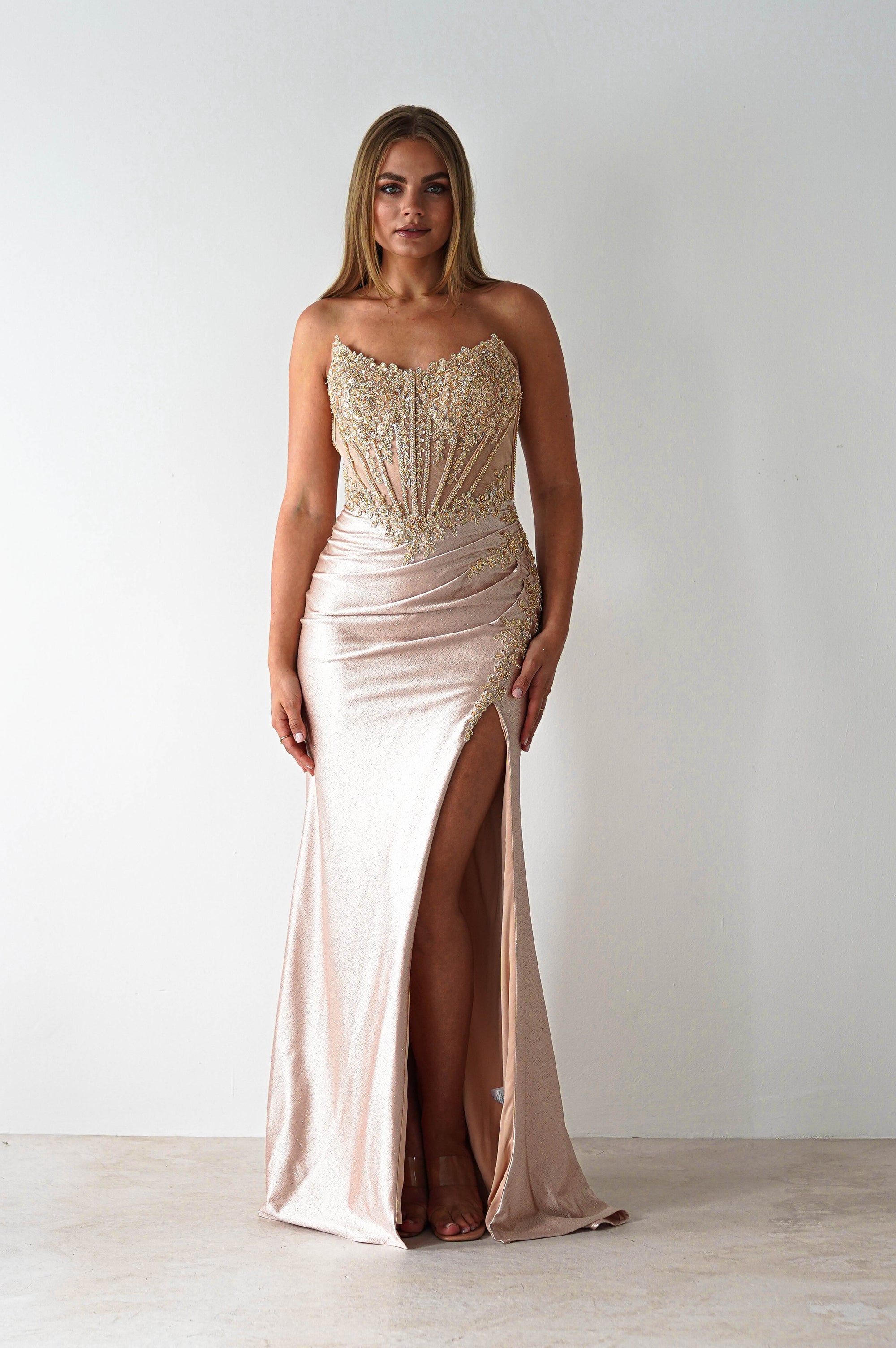 Caspian Embellished Bodycon Gown | Gold | Oh Hello Clothing | XXS (4)