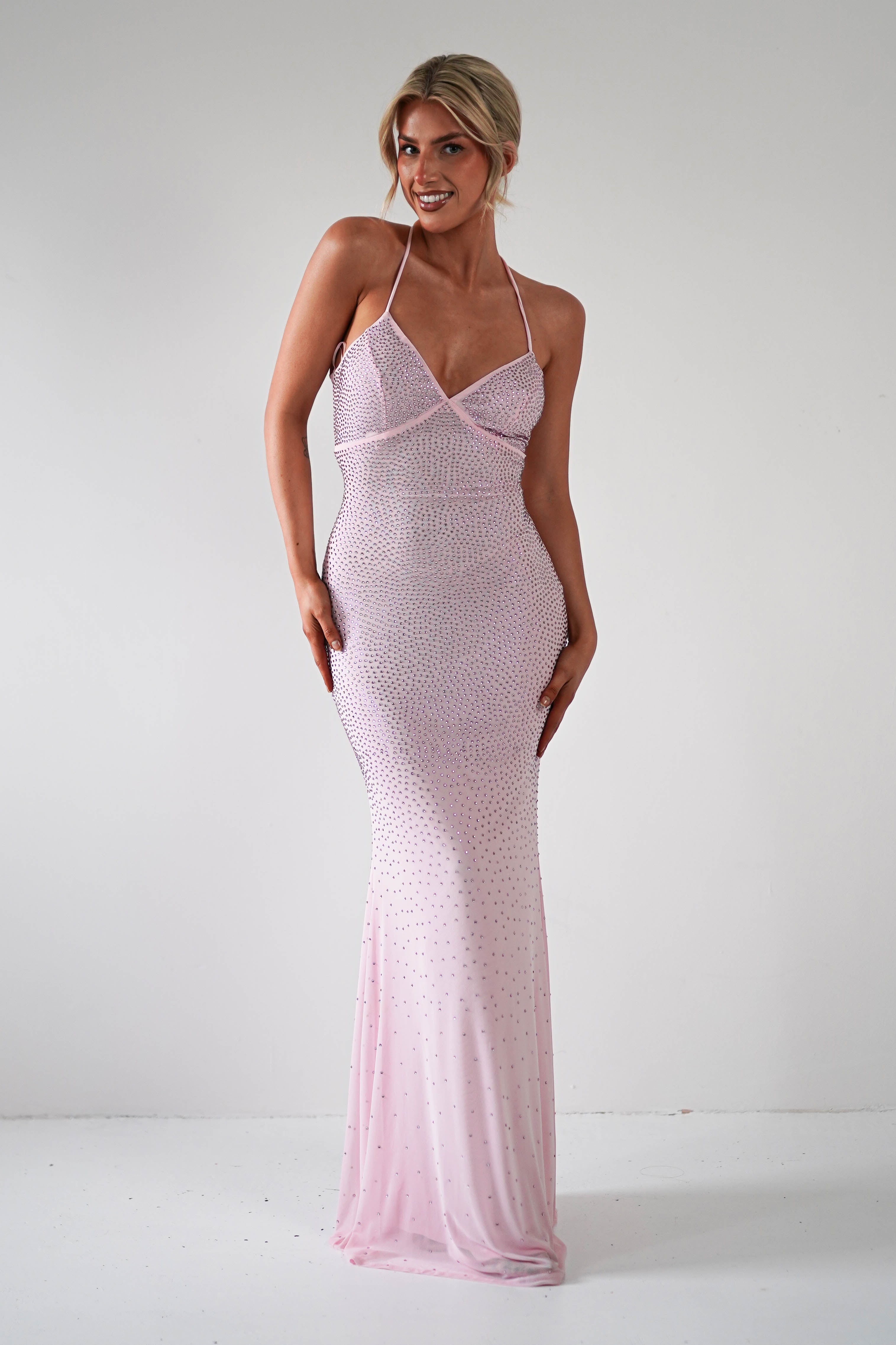 Cataleya Rhinestone Bodycon Gown | Pink - Oh Hello Clothing