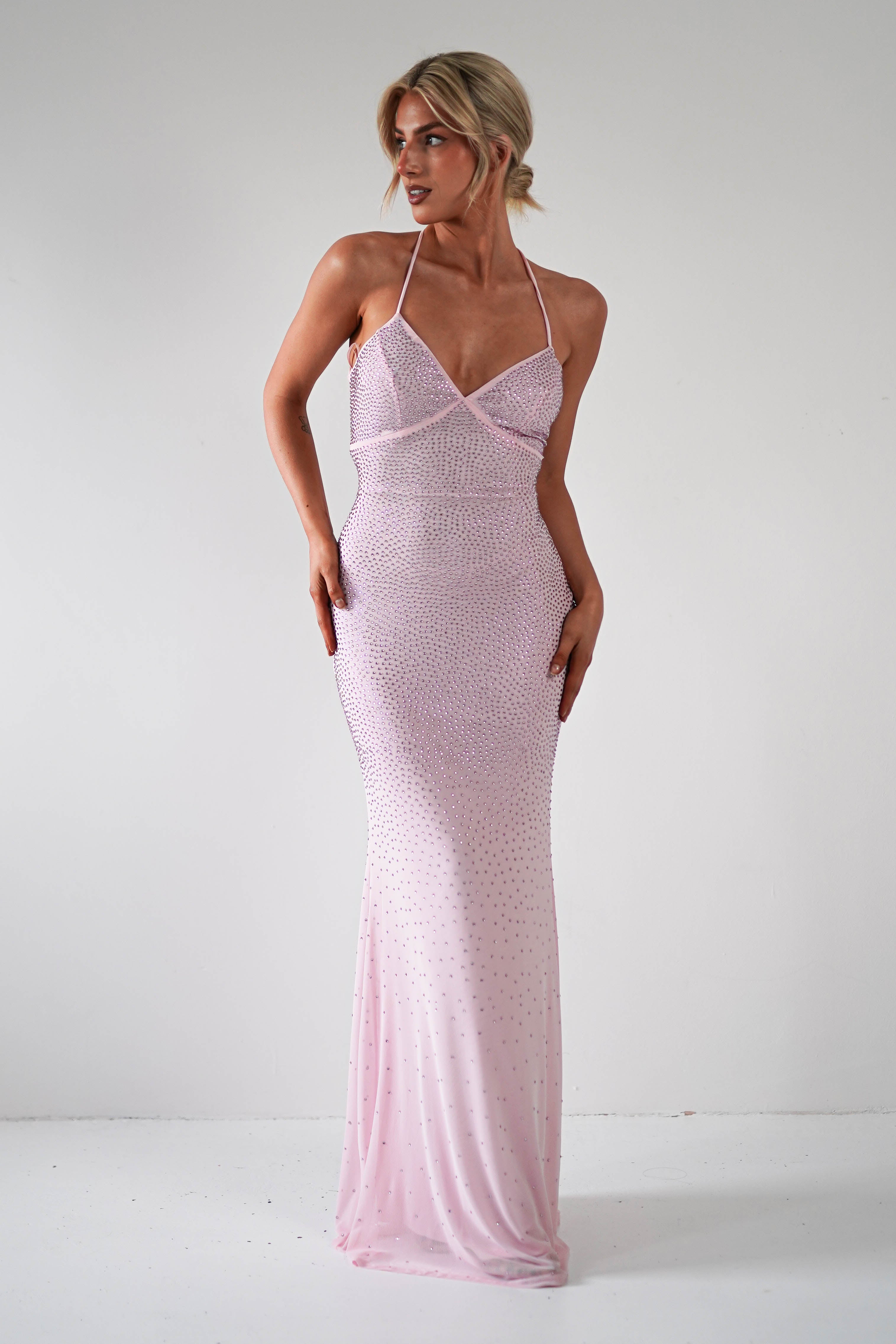 Cataleya Rhinestone Bodycon Gown | Pink - Oh Hello Clothing