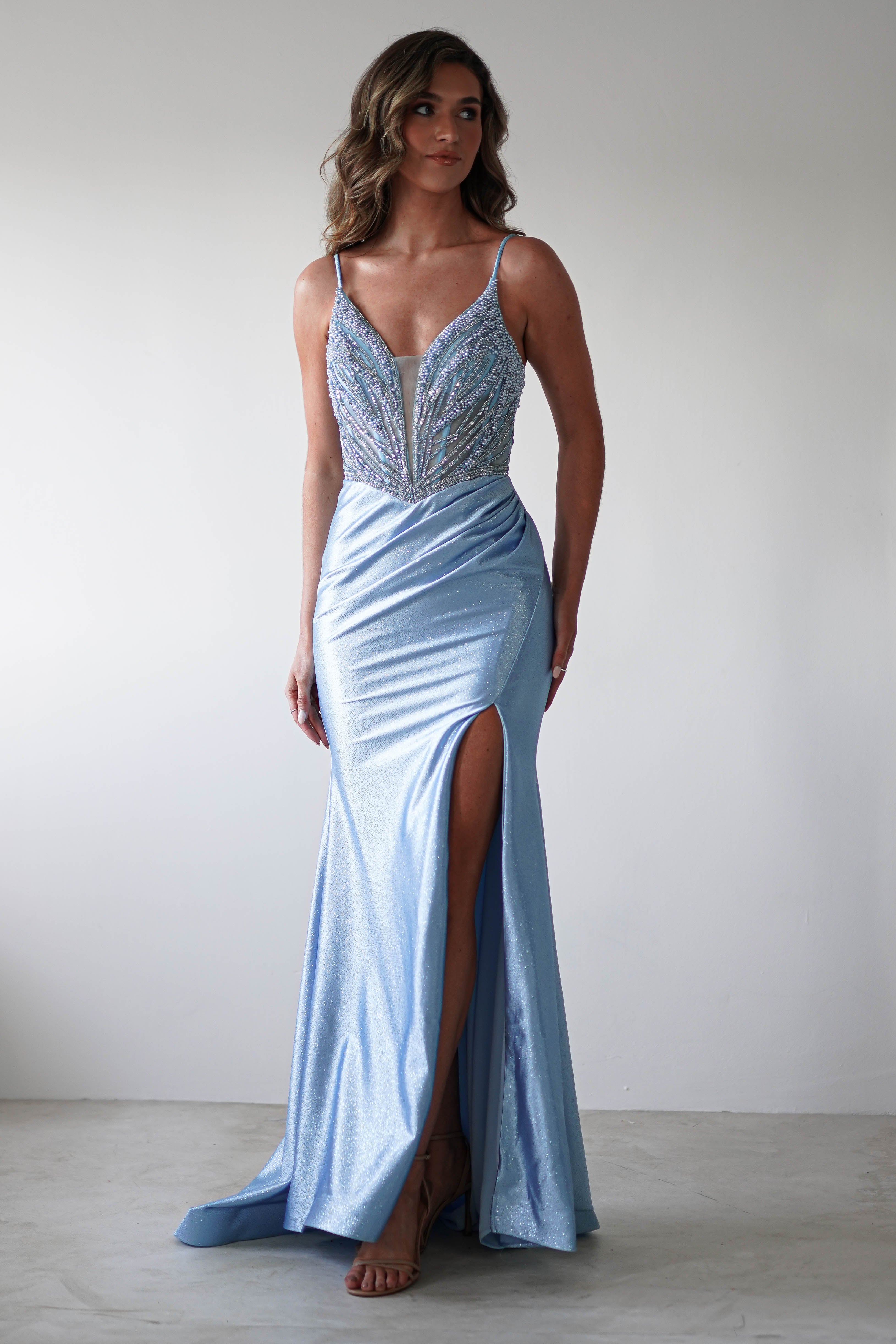 Tiah Glitter Embellished Gown | Blue - Oh Hello Clothing