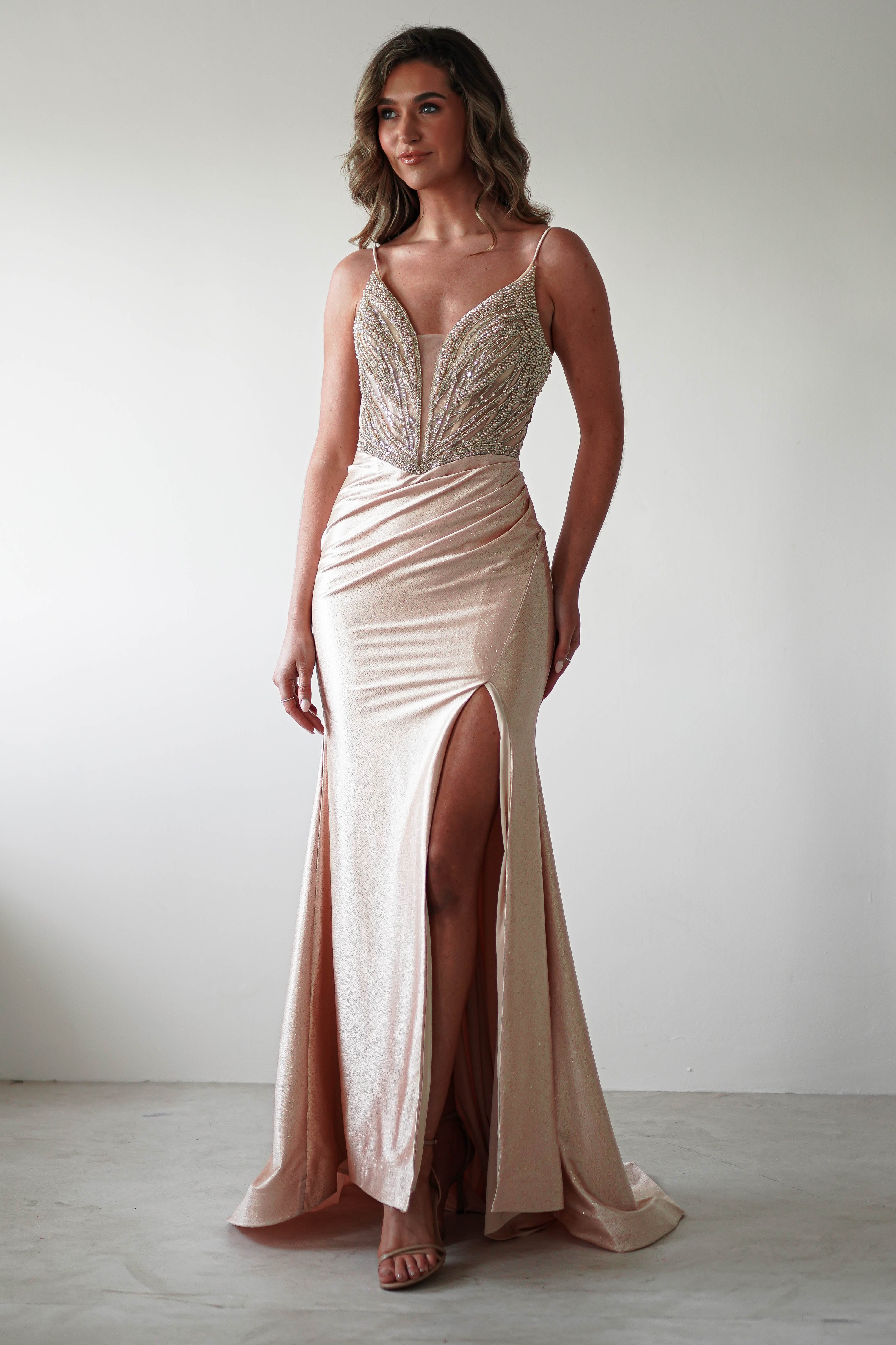 Tiah Glitter Embellished Gown | Gold - Oh Hello Clothing