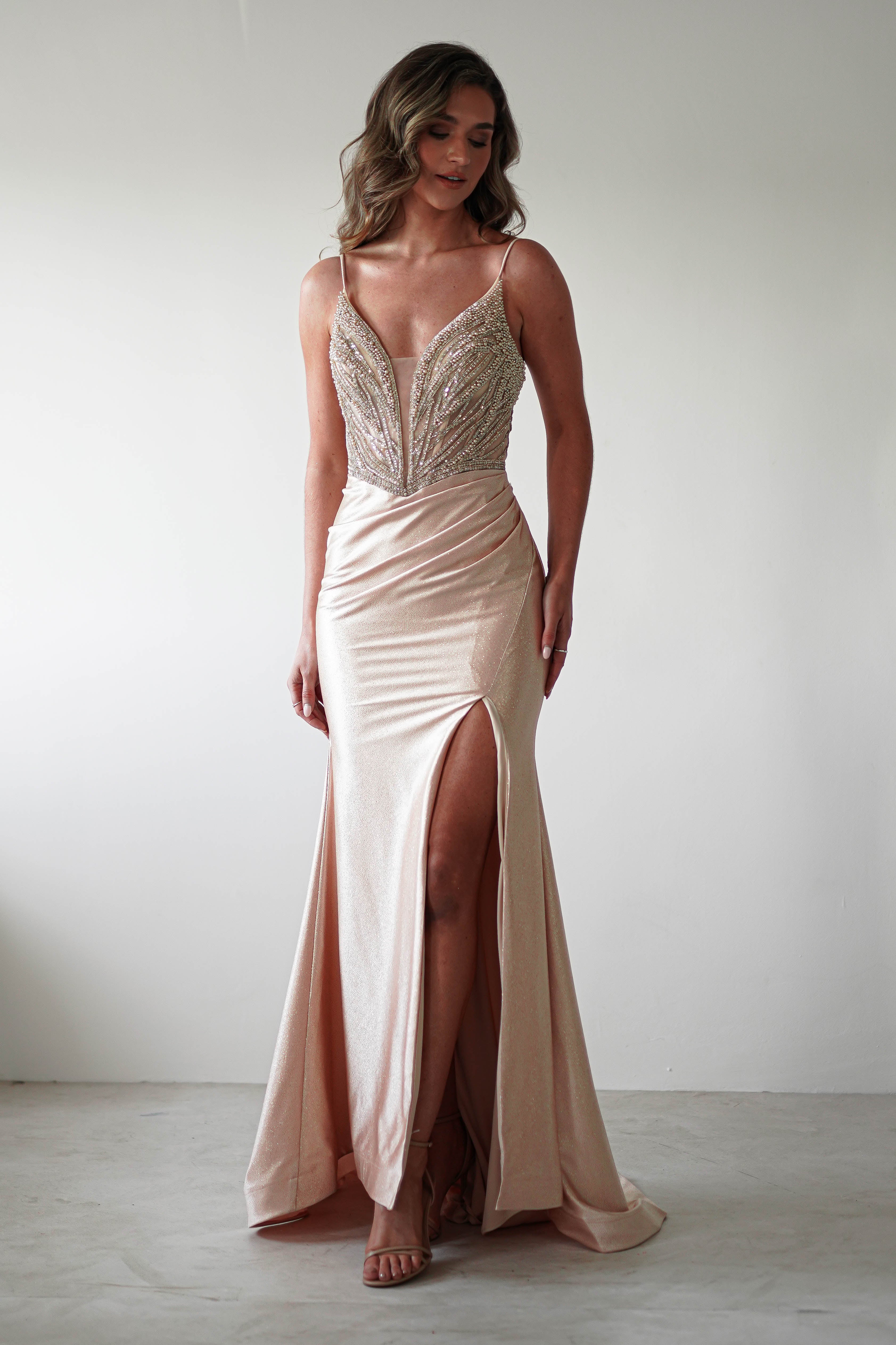 Tiah Glitter Embellished Gown | Gold - Oh Hello Clothing