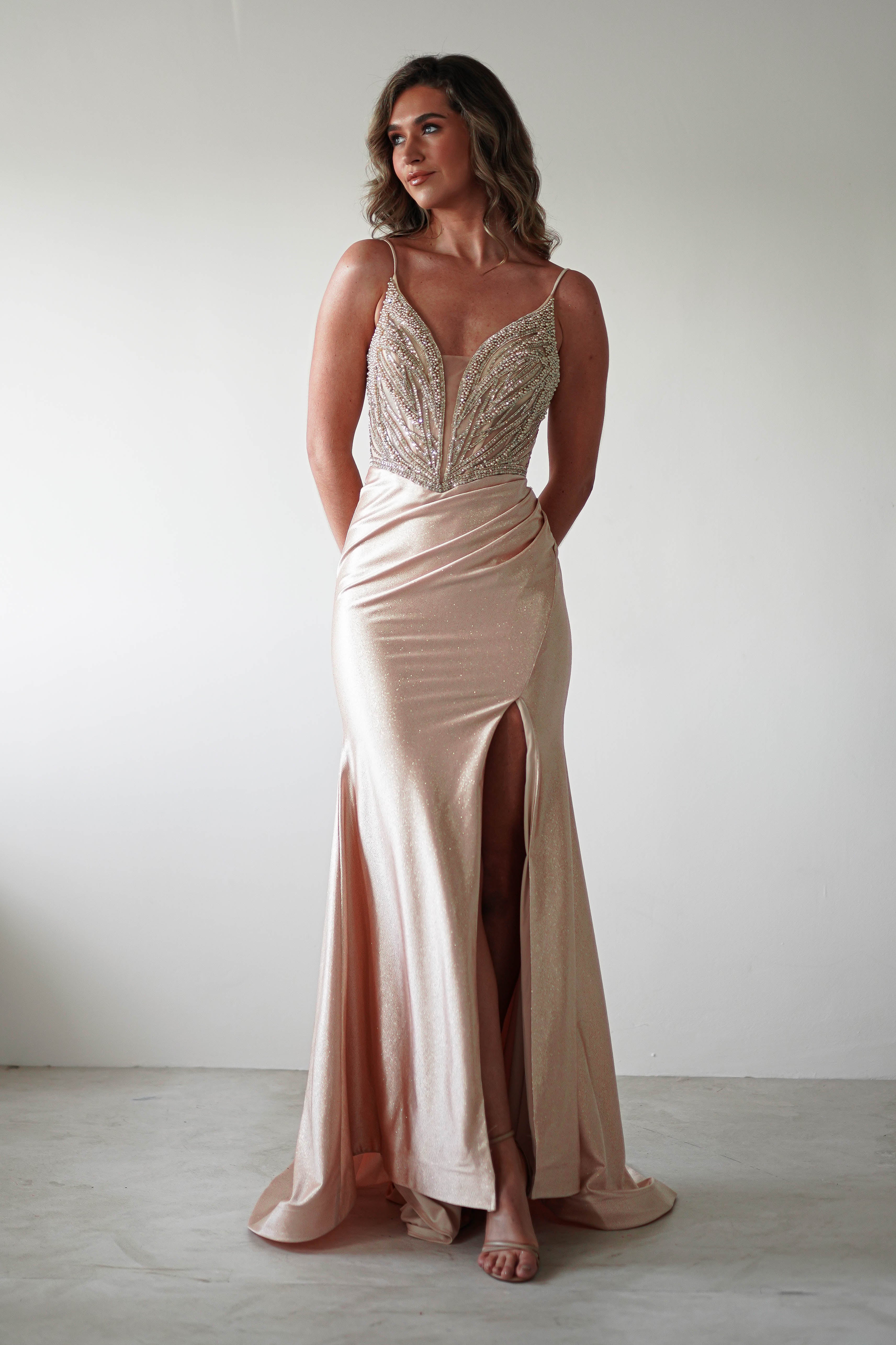 Tiah Glitter Embellished Gown | Gold - Oh Hello Clothing