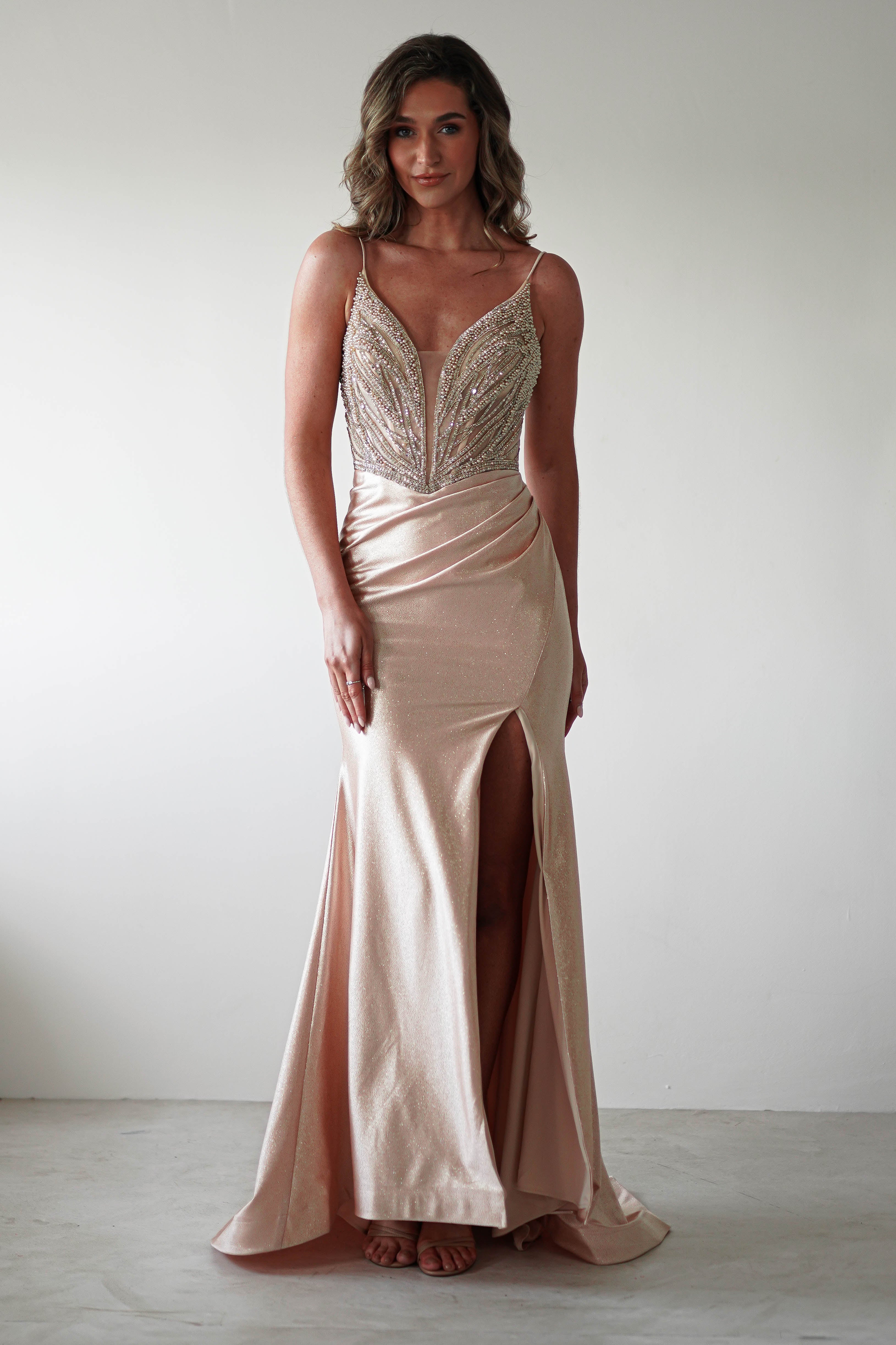 Tiah Glitter Embellished Gown | Gold - Oh Hello Clothing
