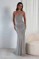 Blina Fully Beaded Strapless Gown | Silver | Oh Hello Clothing | XS (6)