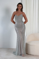 Blina Fully Beaded Strapless Gown | Silver | Oh Hello Clothing | XS (6)