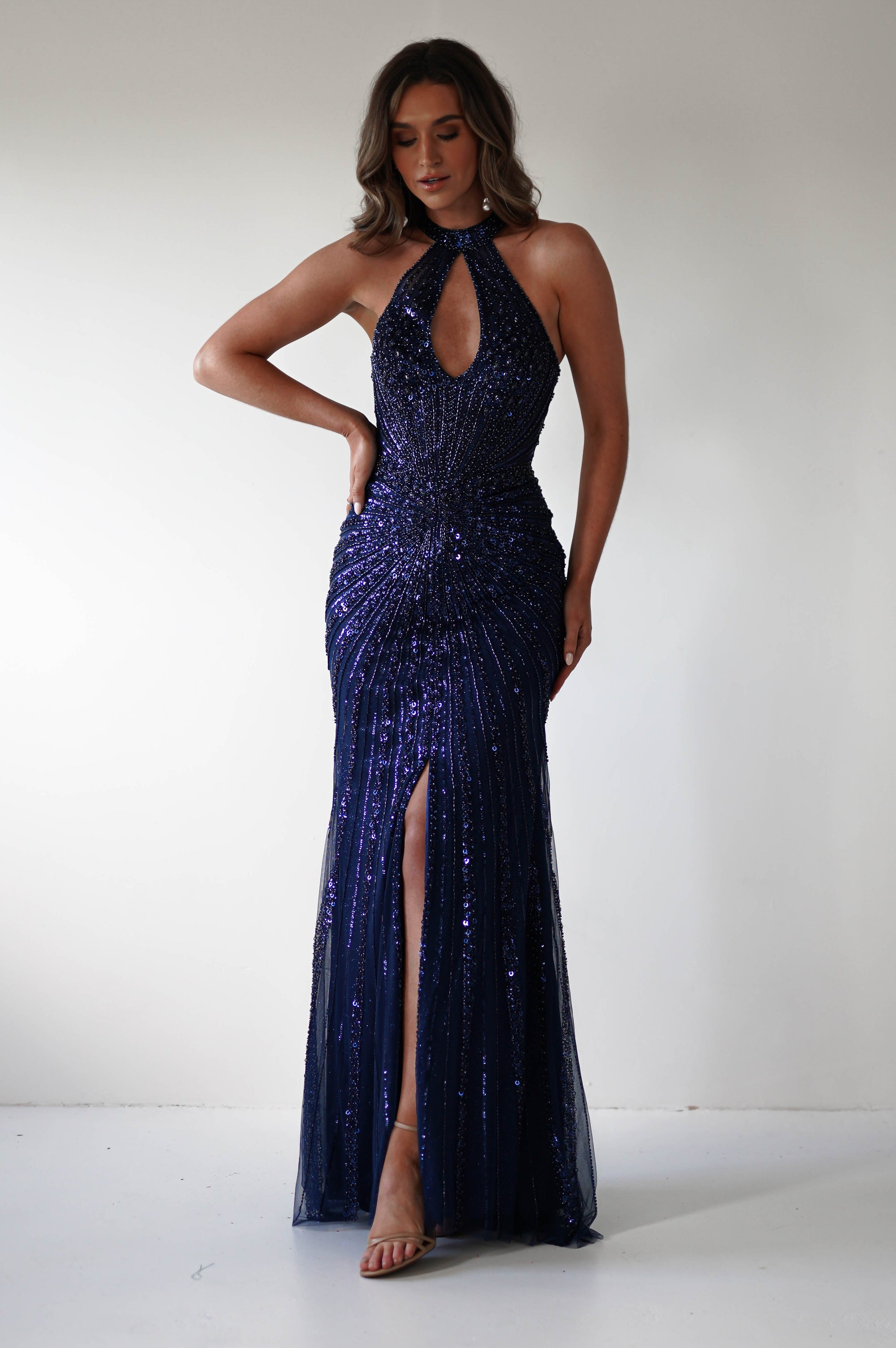 Santana Beaded Keyhole Gown | Midnight - Oh Hello Clothing