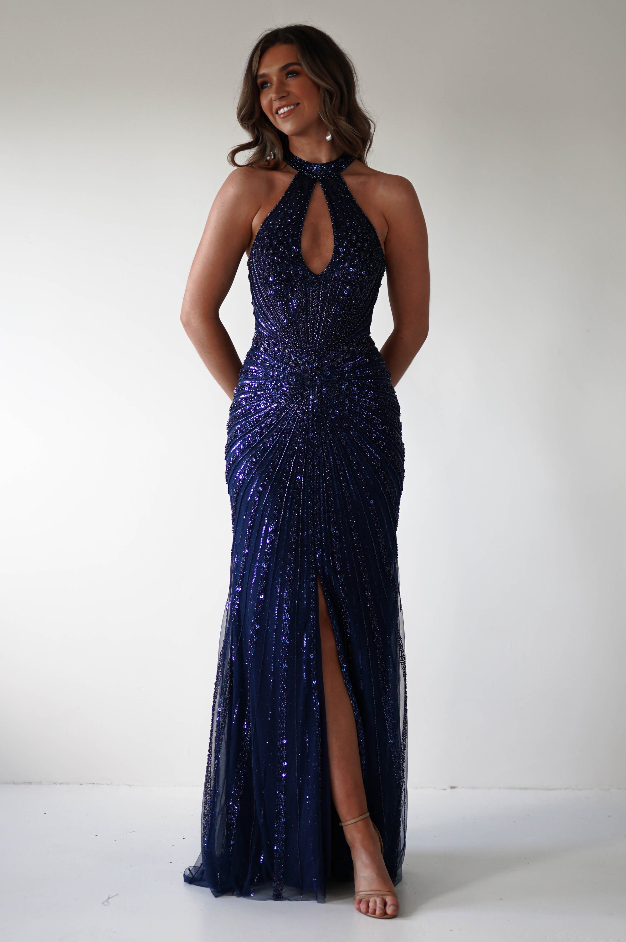 Santana Beaded Keyhole Gown | Midnight - Oh Hello Clothing