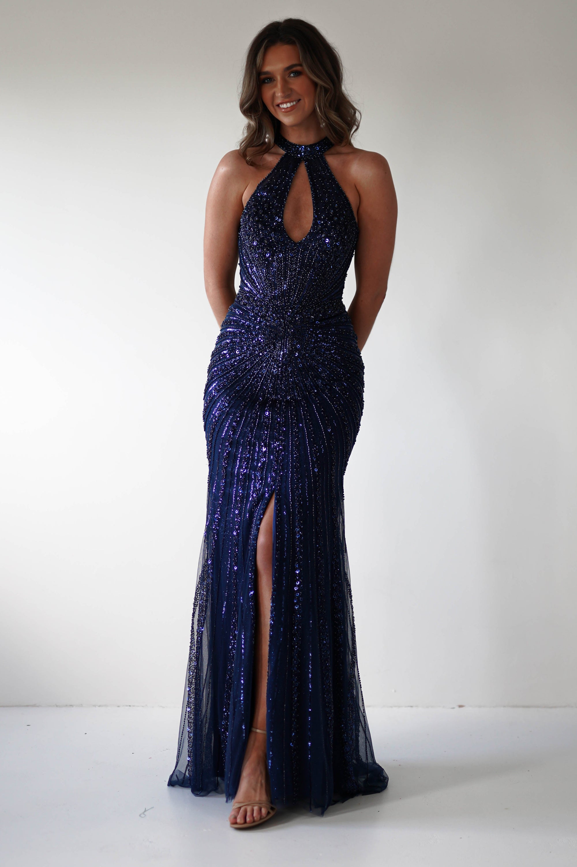 Santana Beaded Keyhole Gown | Midnight - Oh Hello Clothing