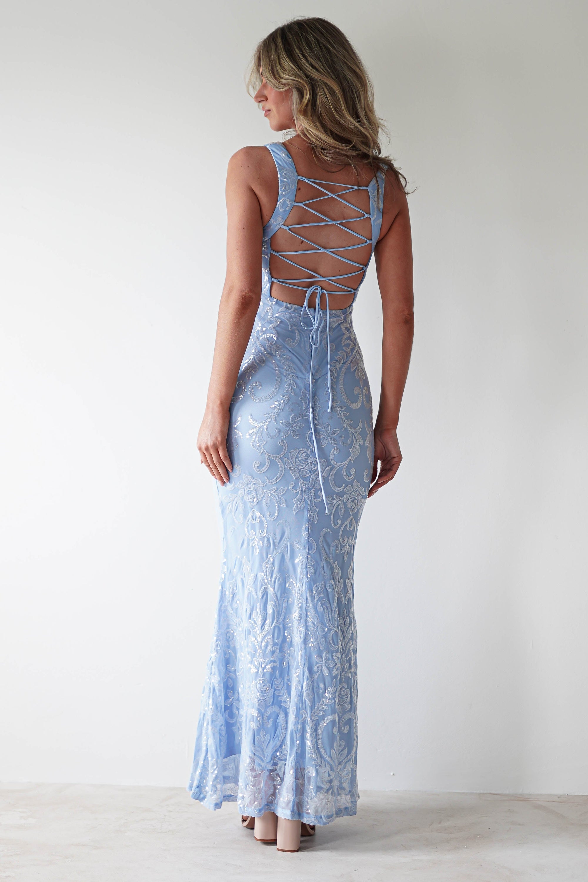 Halo Square Neck Sequin Maxi Gown | Blue - Oh Hello Clothing