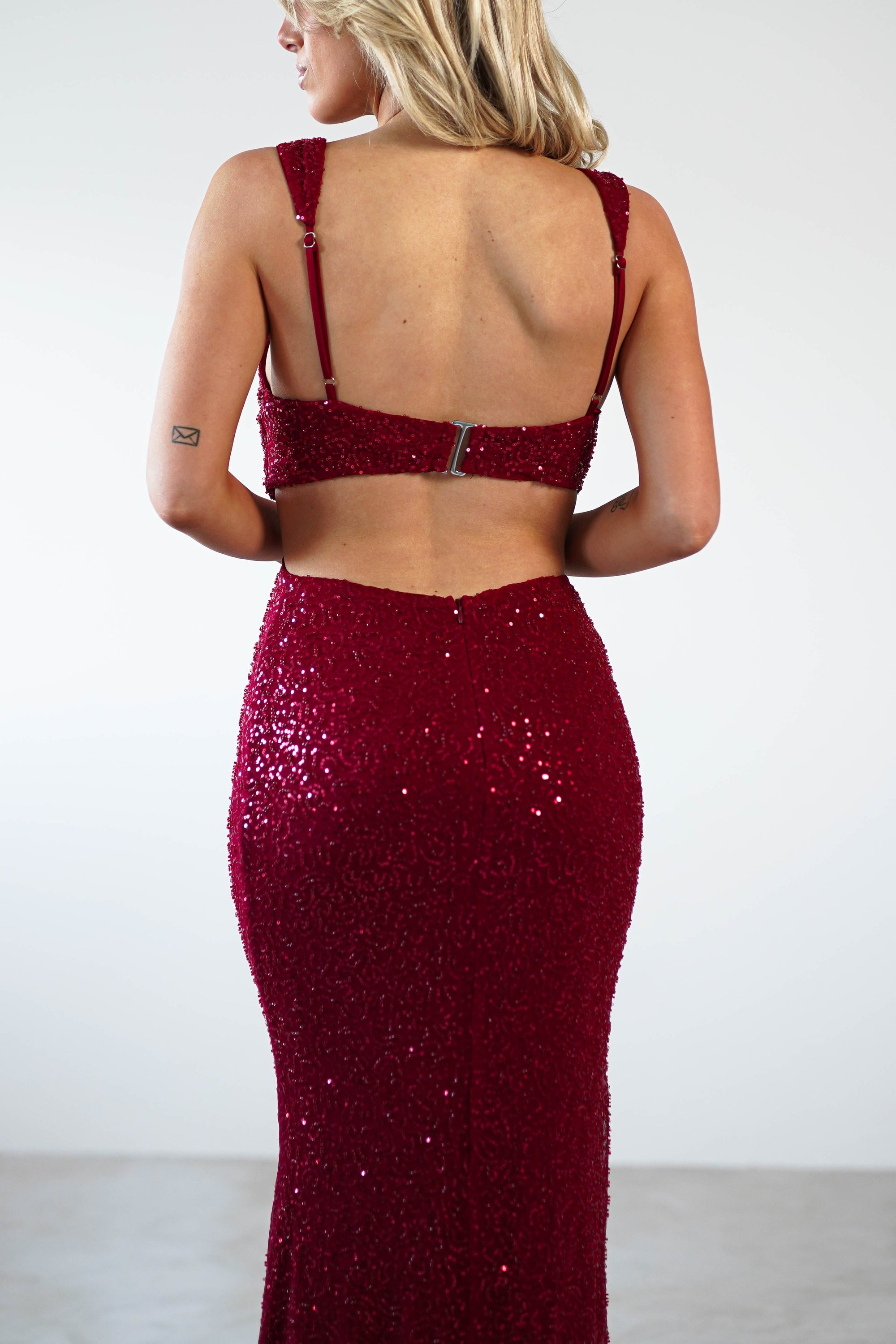 Tora Cut Out Sequin Maxi Dress | Dark Red - Oh Hello Clothing