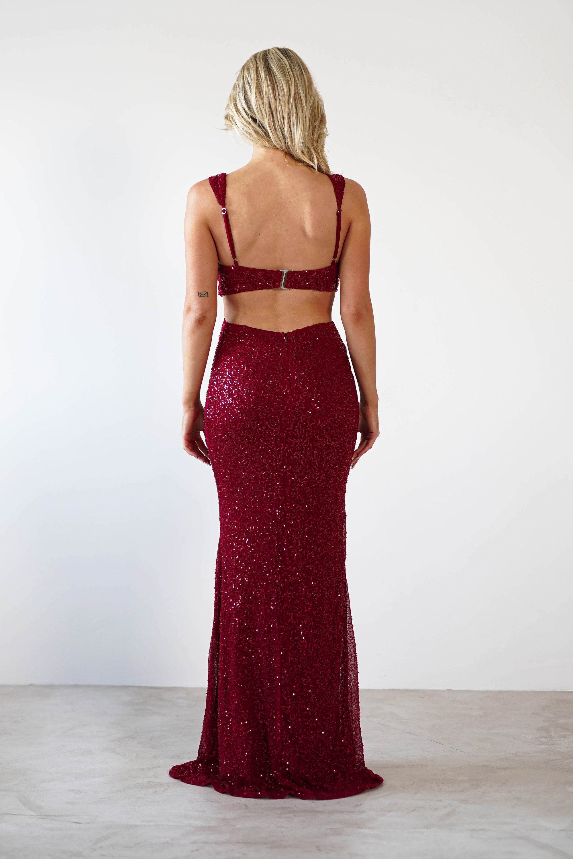 Tora Cut Out Sequin Maxi Dress | Dark Red - Oh Hello Clothing