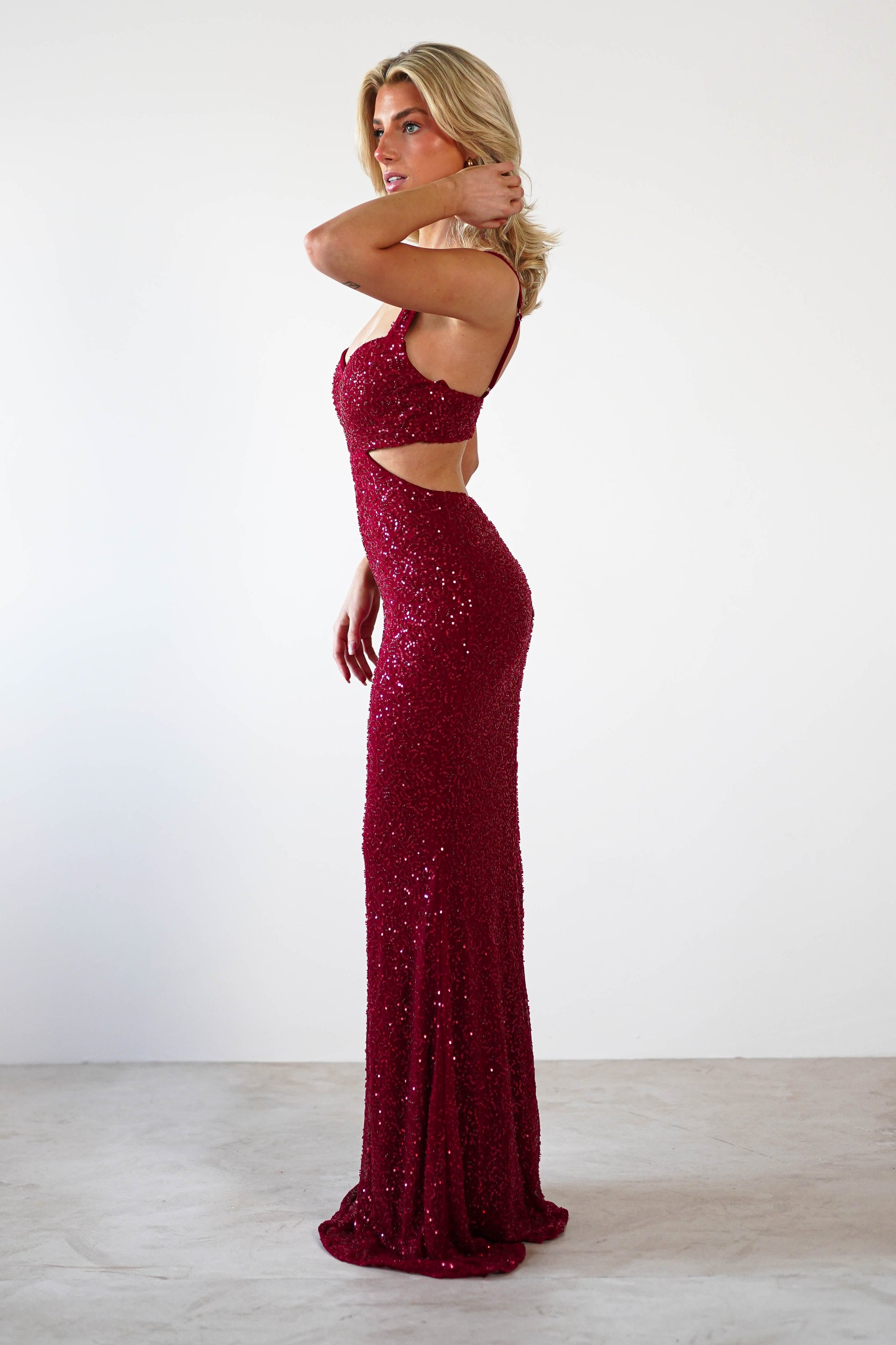 Tora Cut Out Sequin Maxi Dress | Dark Red - Oh Hello Clothing
