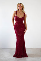 Tora Cut Out Sequin Maxi Dress | Dark Red - Oh Hello Clothing