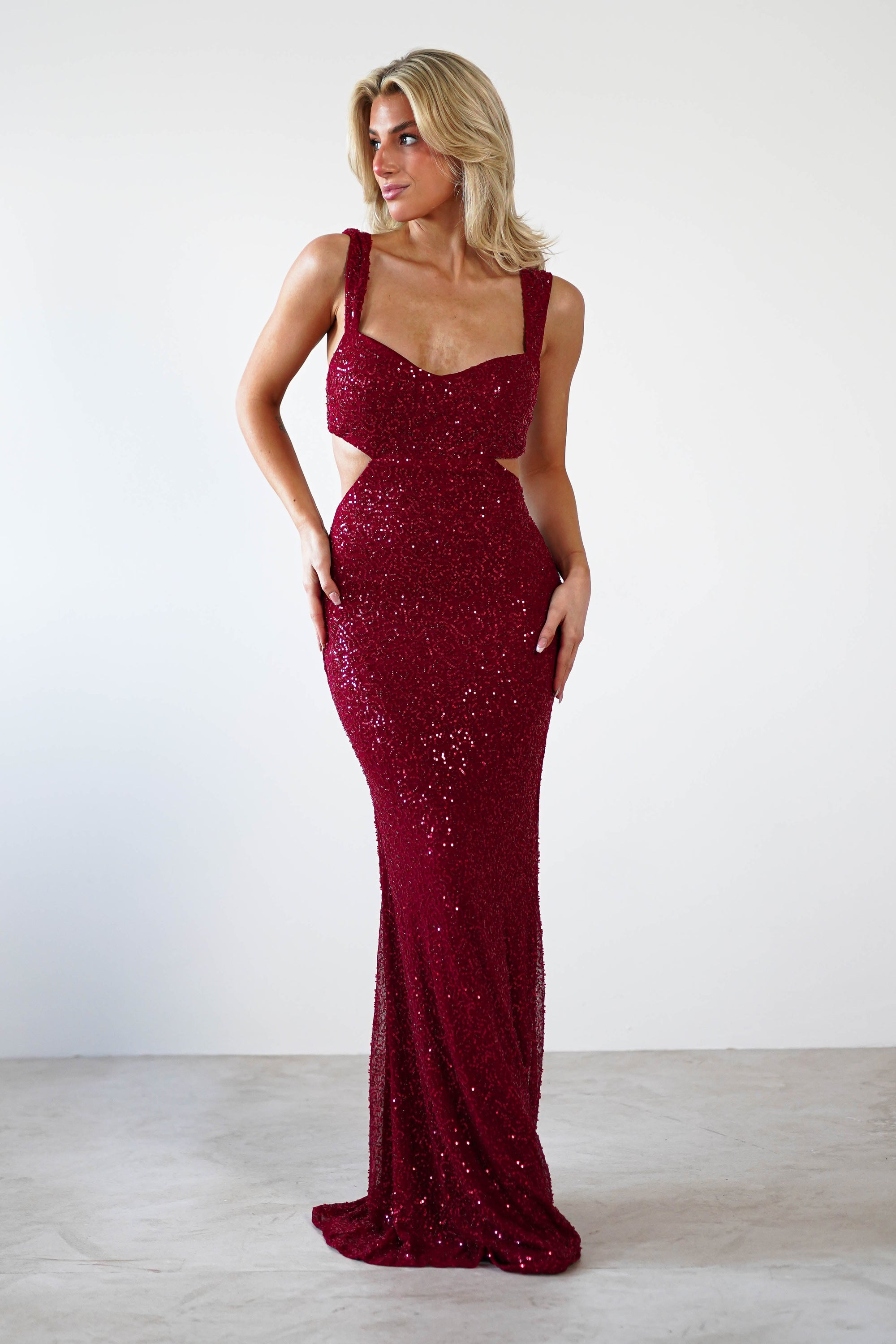 Tora Cut Out Sequin Maxi Dress | Dark Red - Oh Hello Clothing
