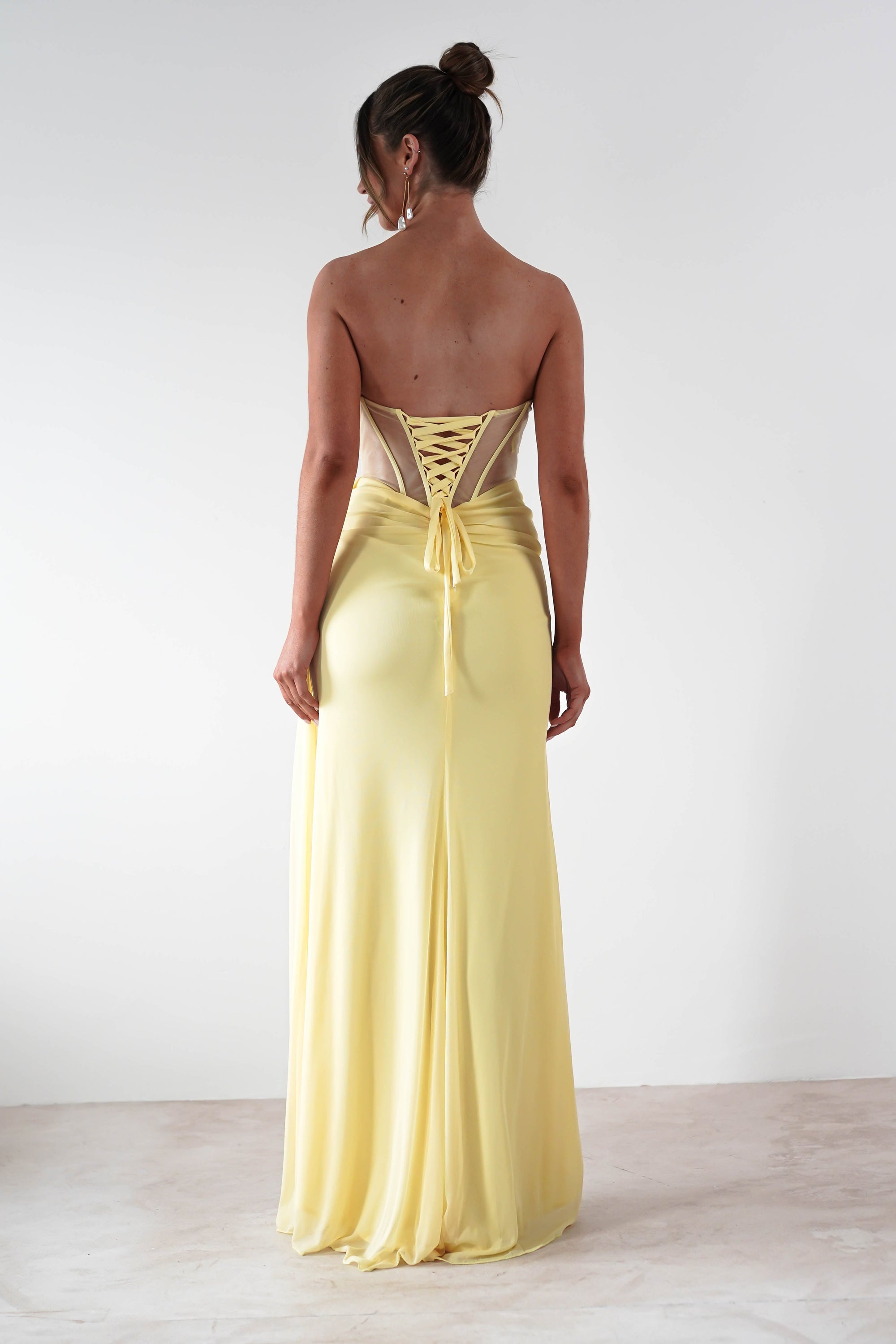 Robyn Draped Fitted Stapless Gown | Yellow | Oh Hello Clothing | XS (6)
