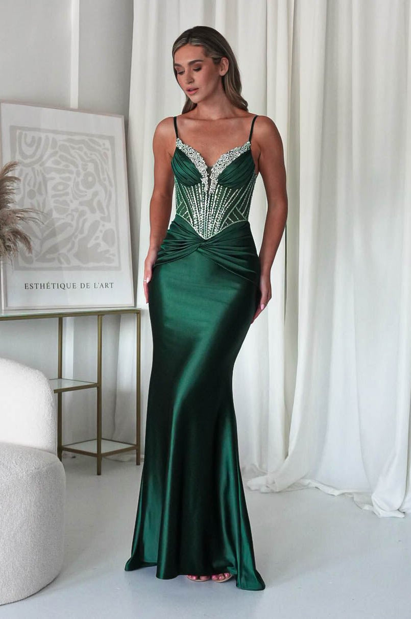 Vera Embellished Bodycon Gown | Emerald Green | Oh Hello Clothing | XS (6)