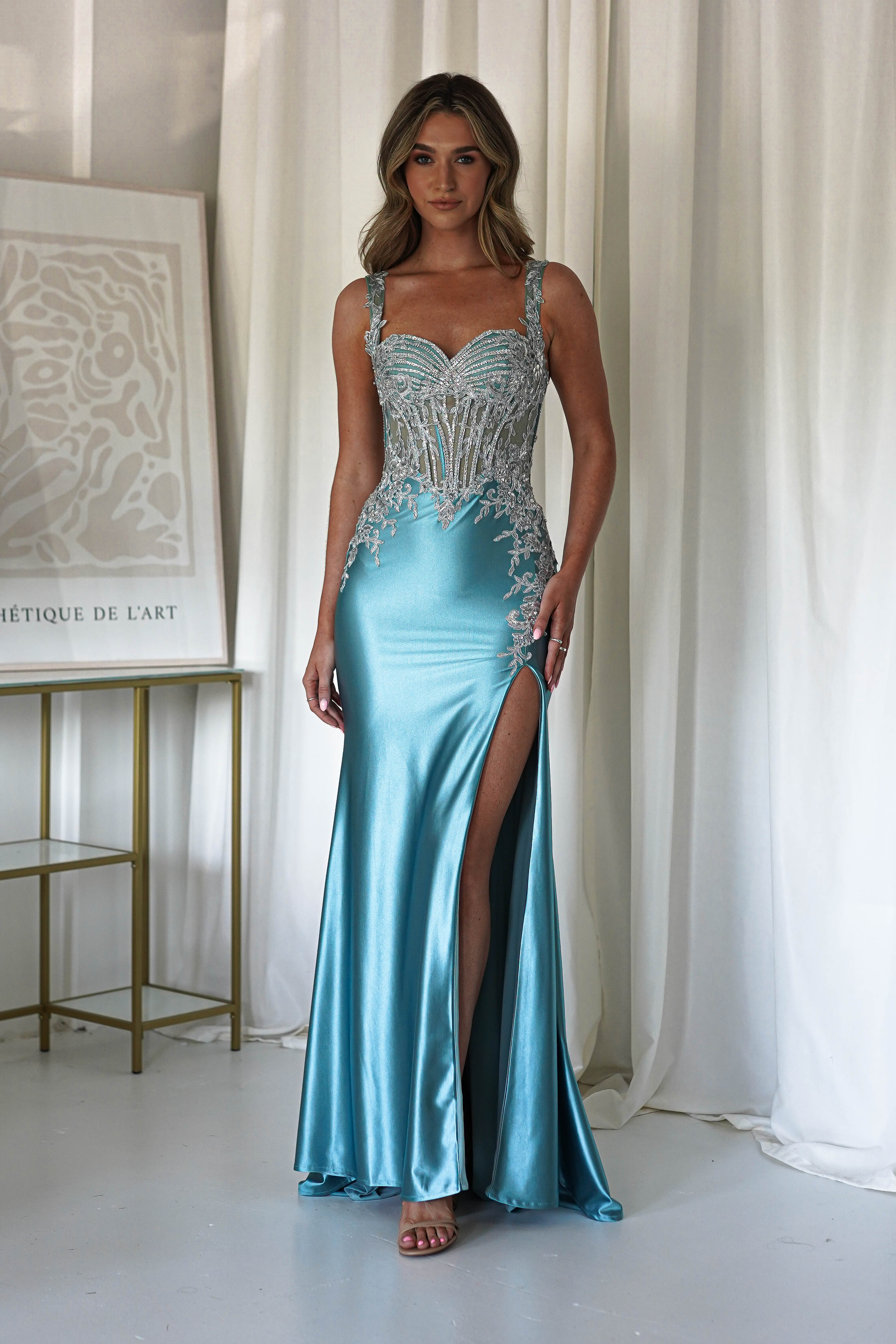 Rhodes Embellished Bodycon Gown | Robin Blue