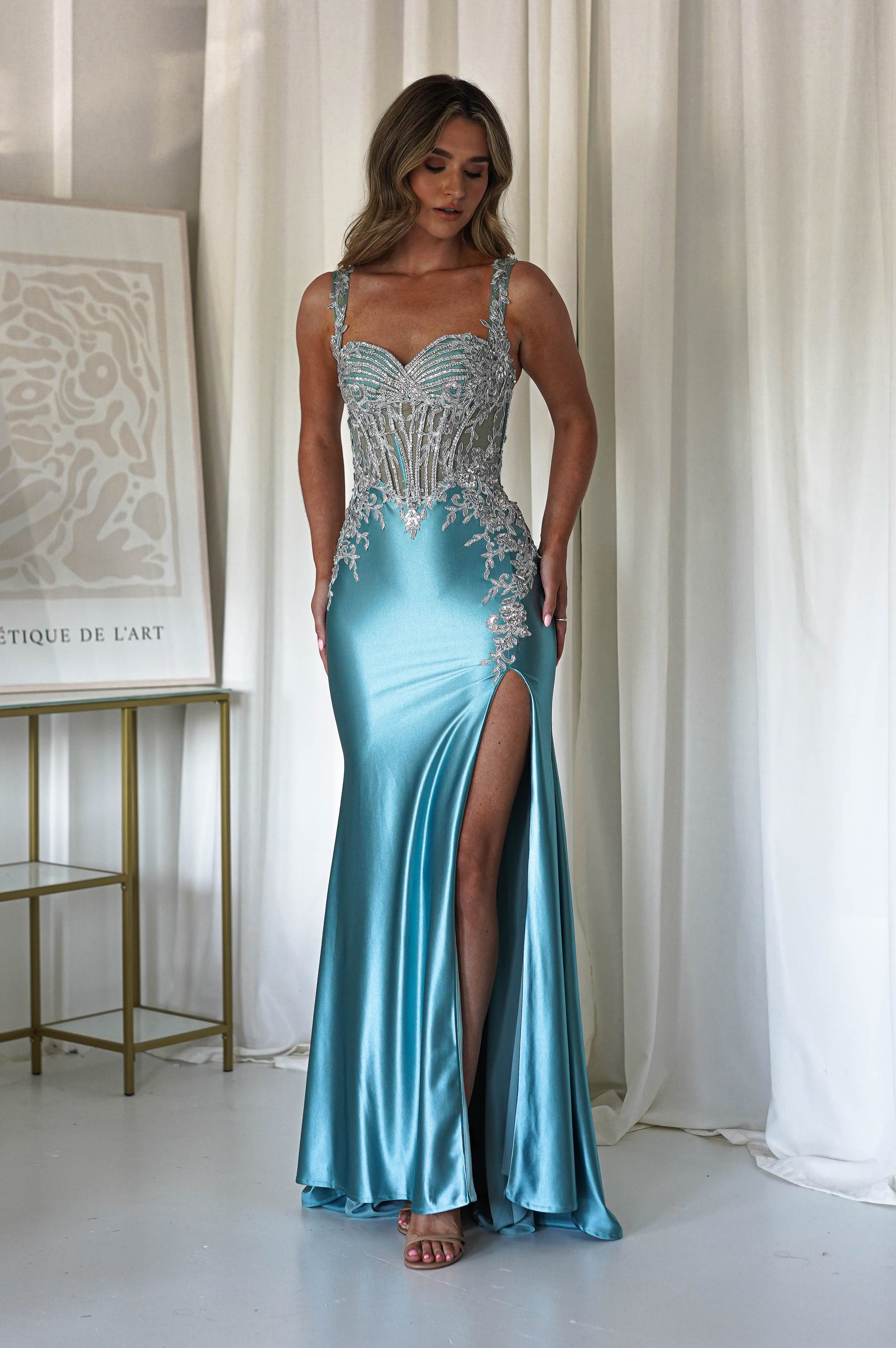 Rhodes Embellished Bodycon Gown | Robin Blue | Oh Hello Clothing | XS (6)