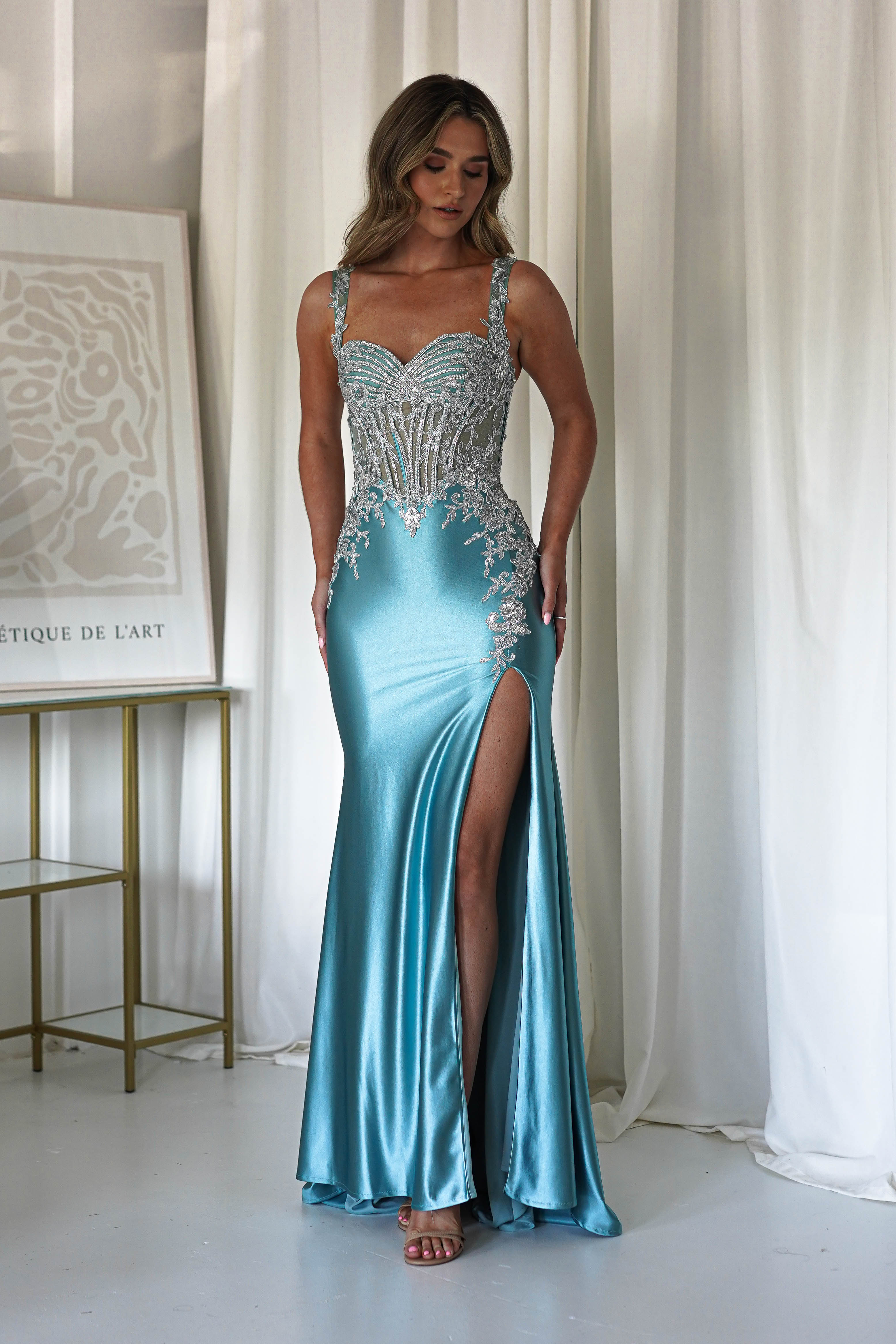 Rhodes Embellished Bodycon Gown | Robin Blue