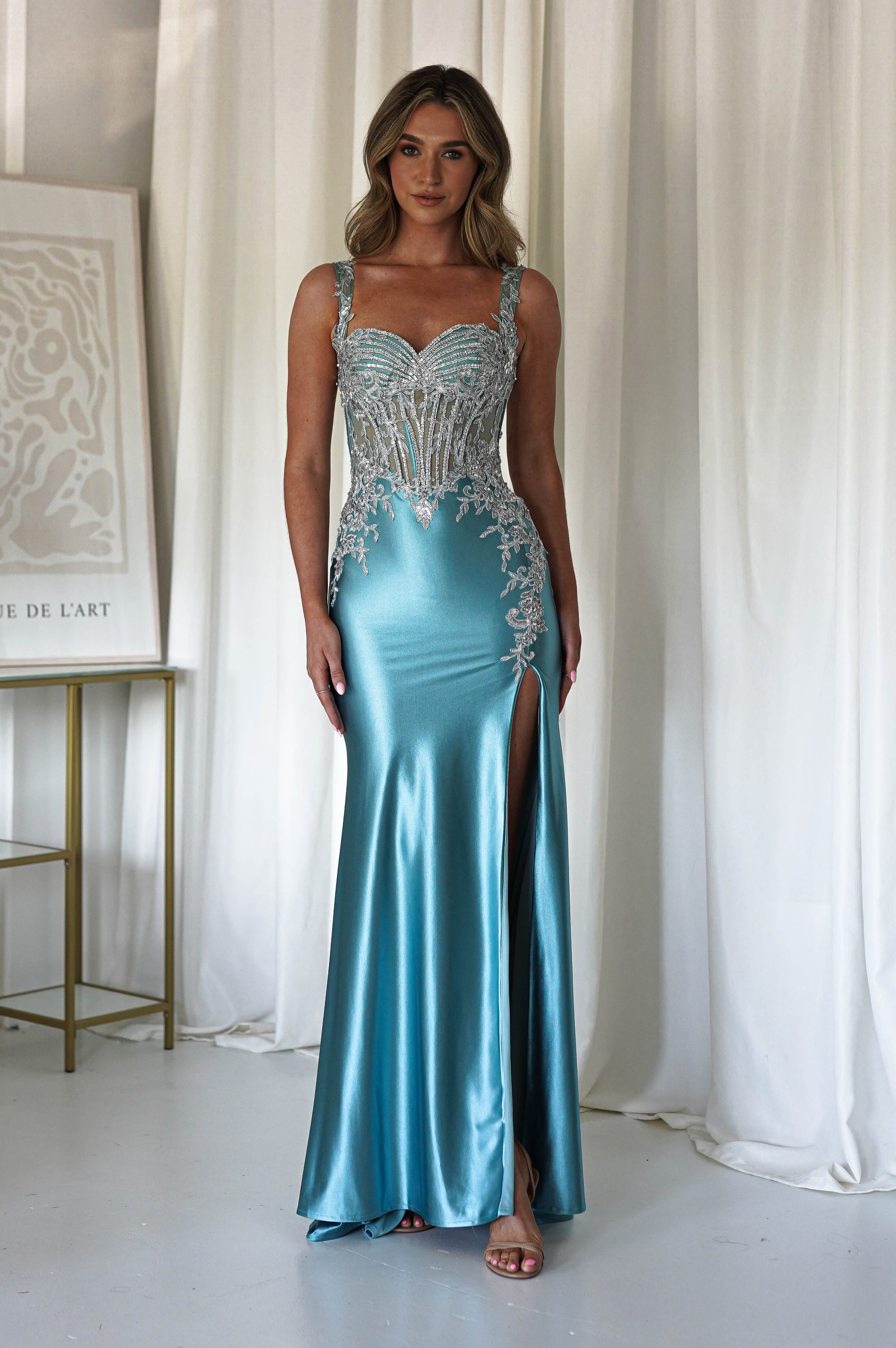Rhodes Embellished Bodycon Gown | Robin Blue | Oh Hello Clothing | XS (6)