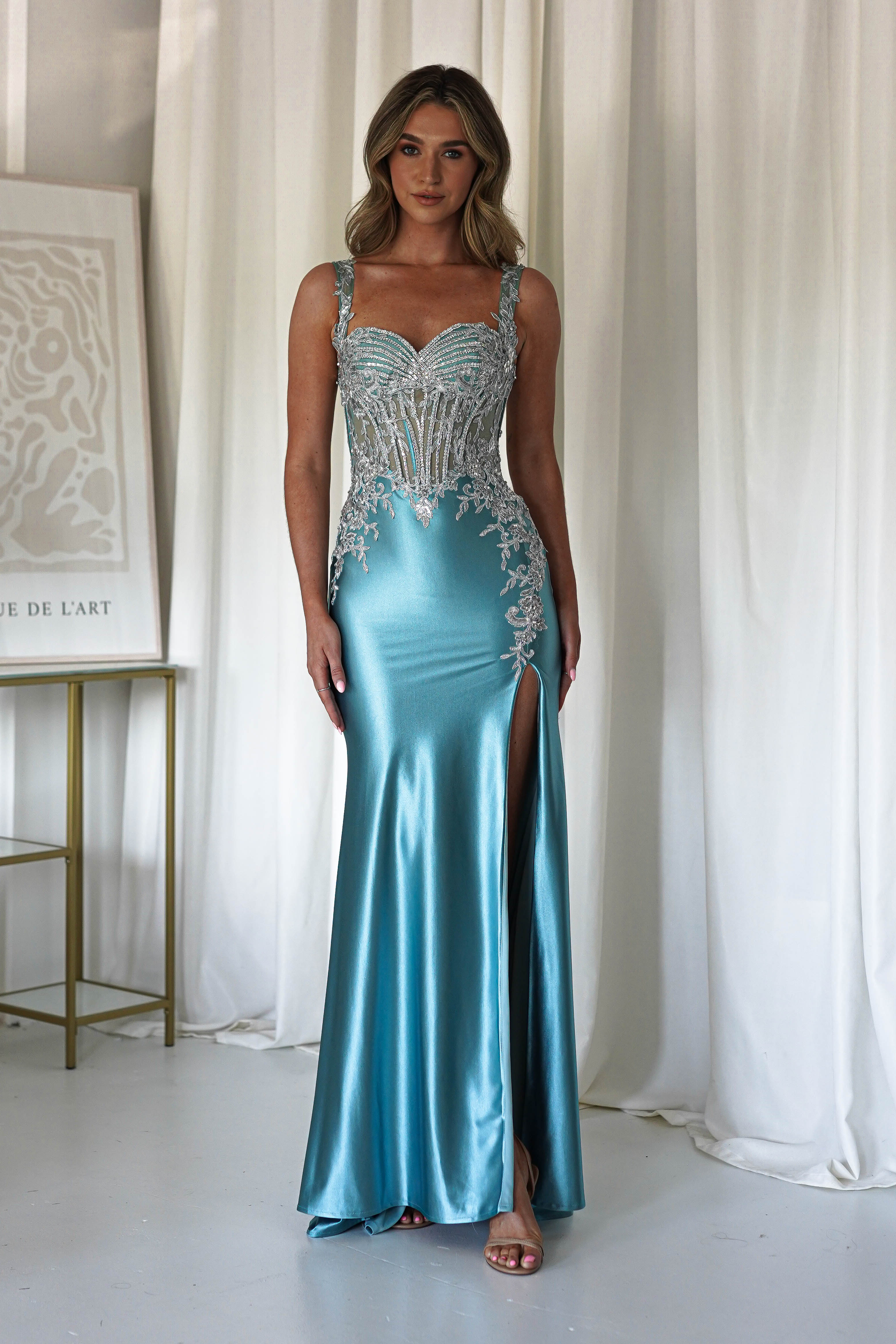Rhodes Embellished Bodycon Gown | Robin Blue