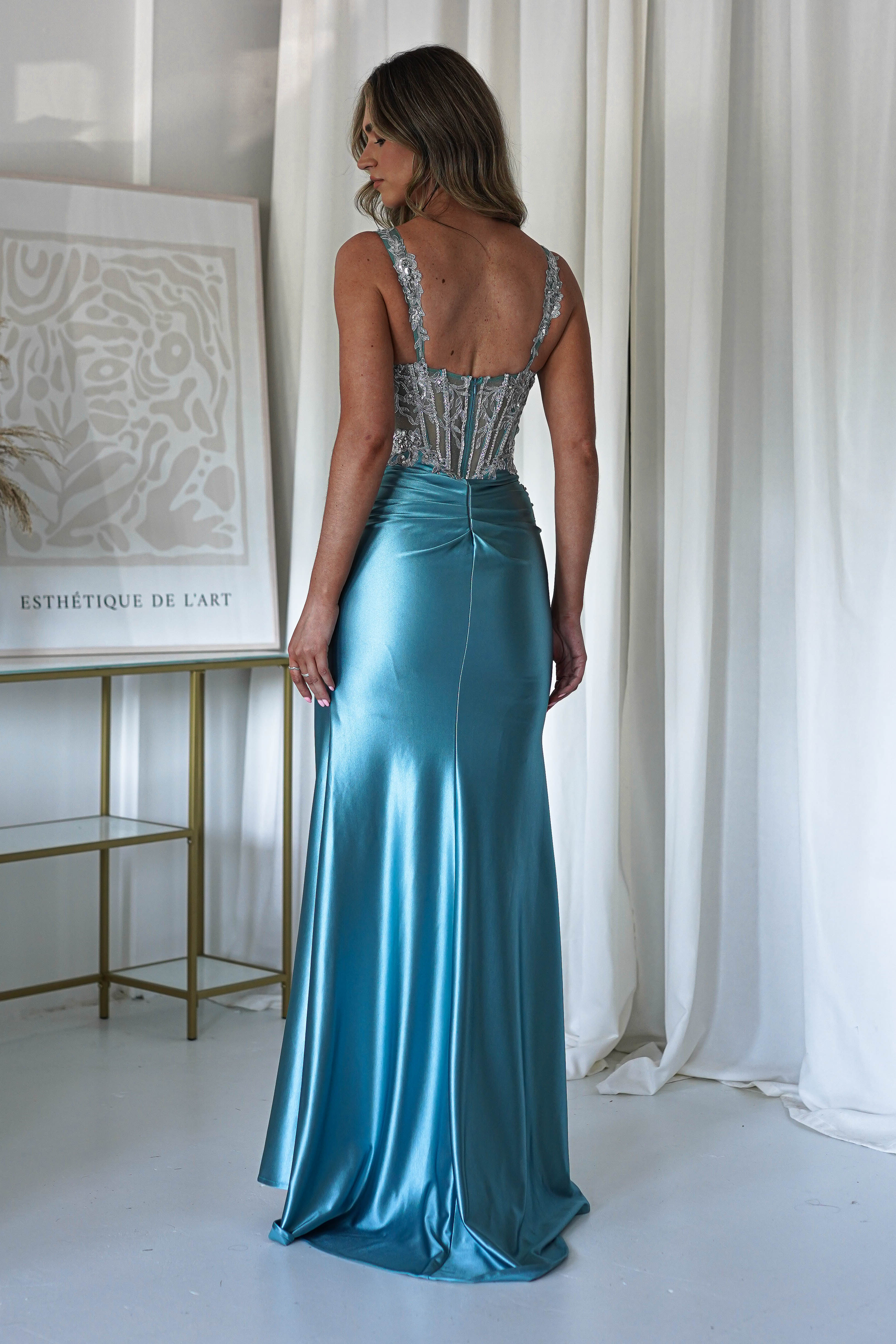 Rhodes Embellished Bodycon Gown | Robin Blue