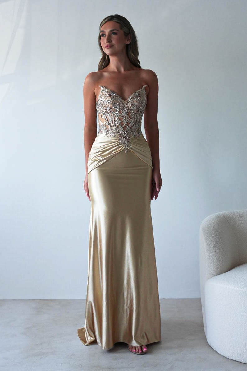 Raquel Bodycon Embellished Gown | Gold - Oh Hello Clothing