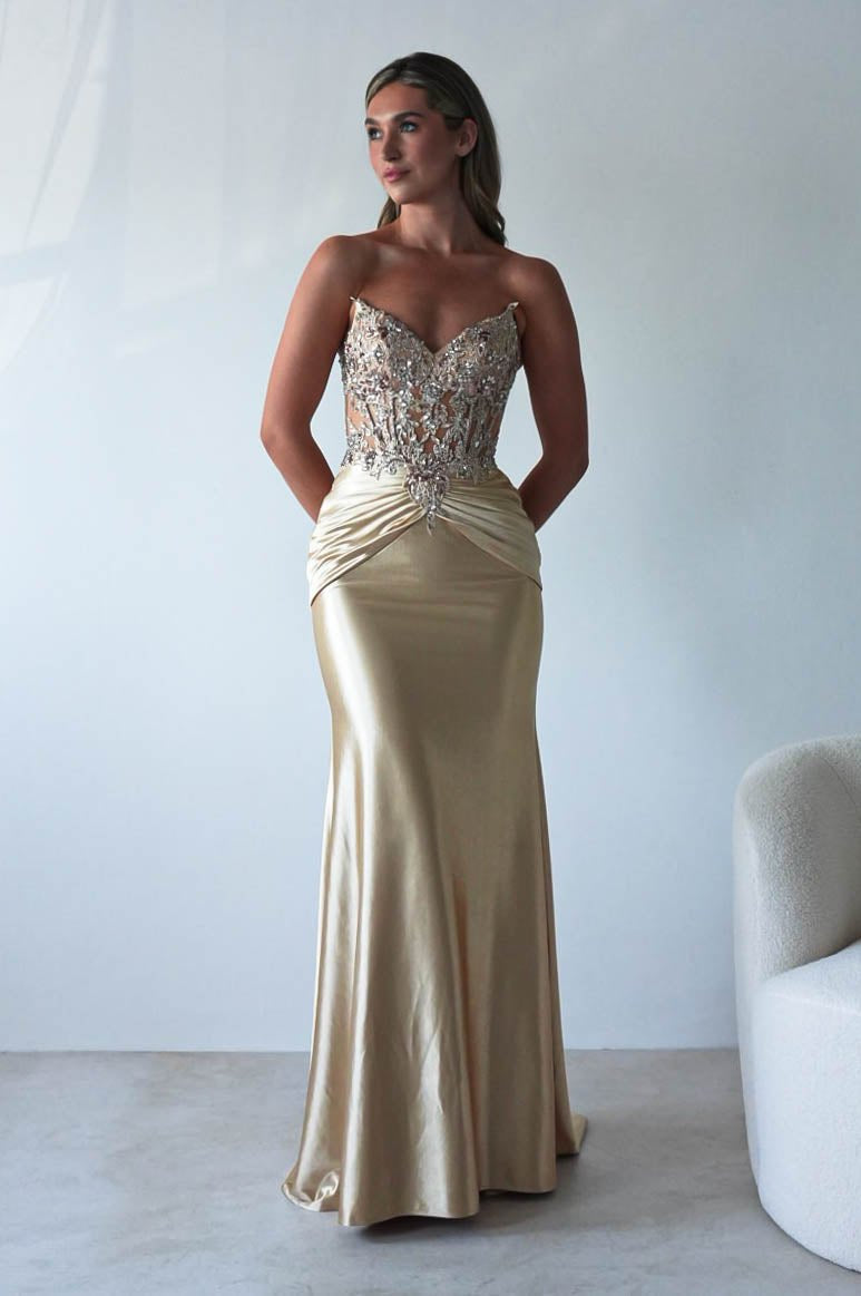 Raquel Bodycon Embellished Gown | Gold | Oh Hello Clothing | S (8)