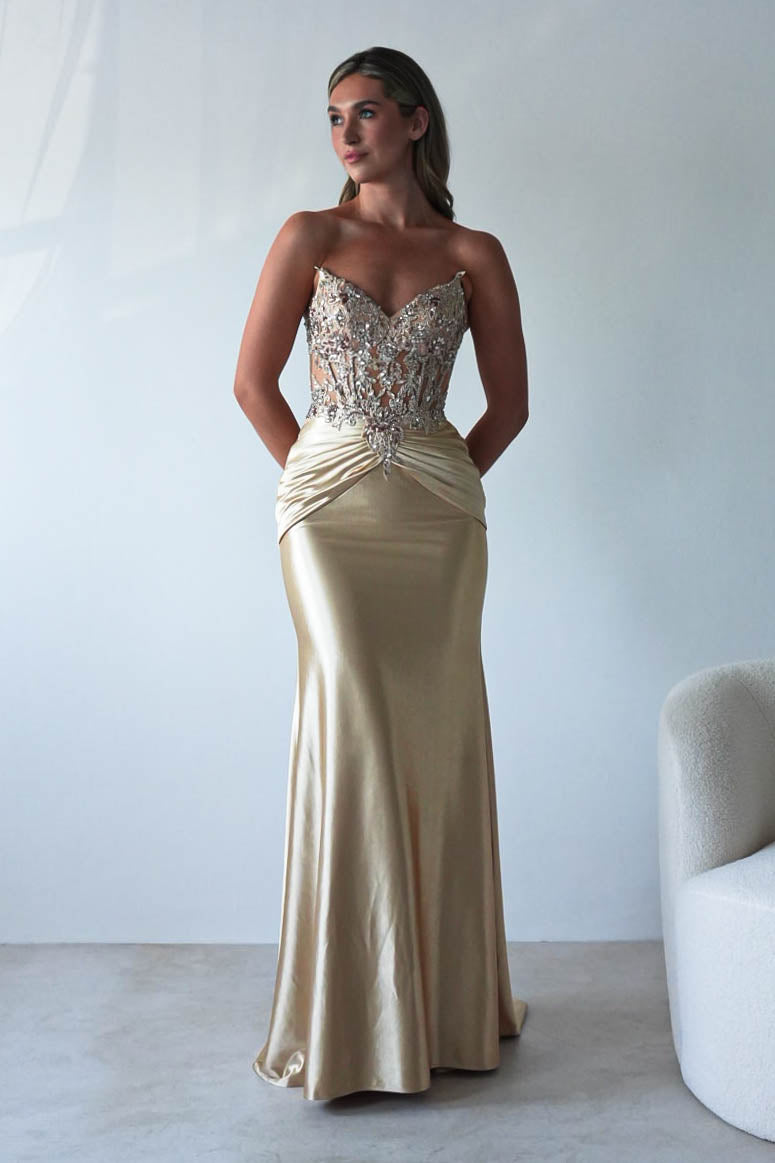 Raquel Bodycon Embellished Gown | Gold - Oh Hello Clothing
