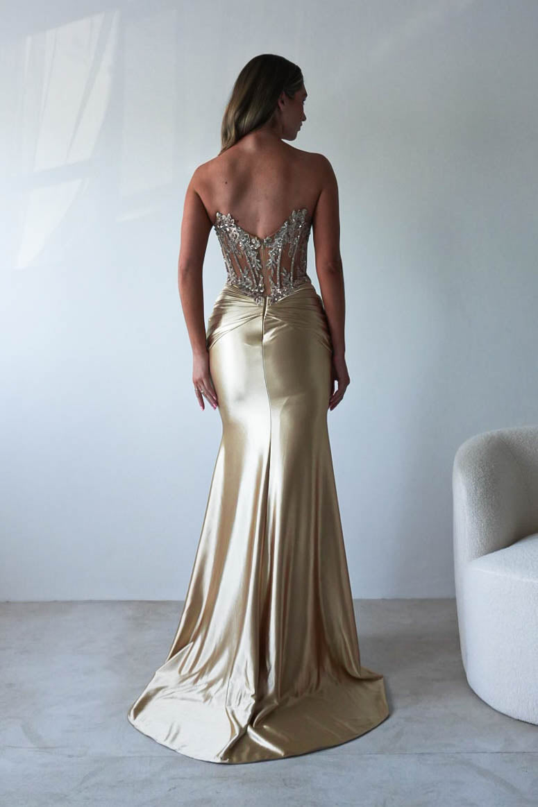 Raquel Bodycon Embellished Gown | Gold - Oh Hello Clothing