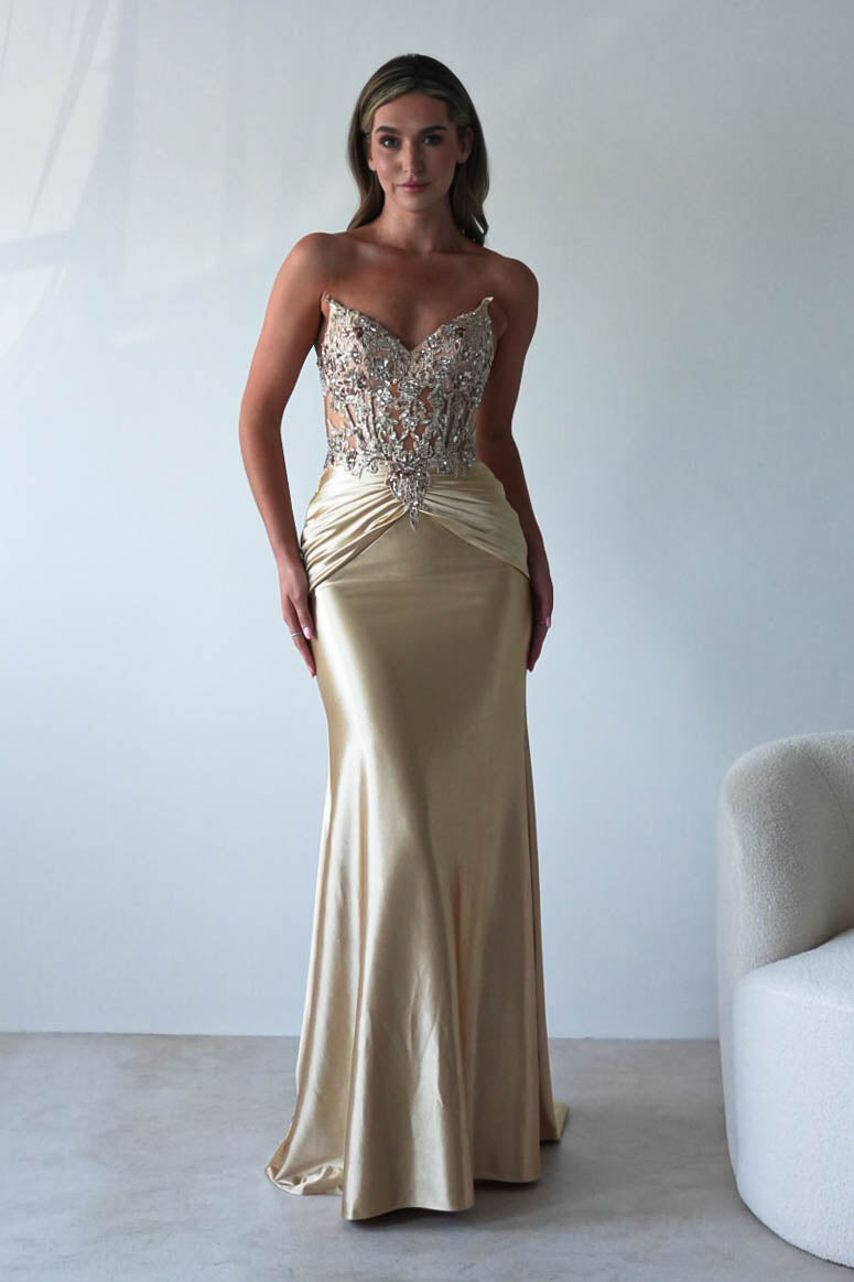 Raquel Bodycon Embellished Gown | Gold - Oh Hello Clothing