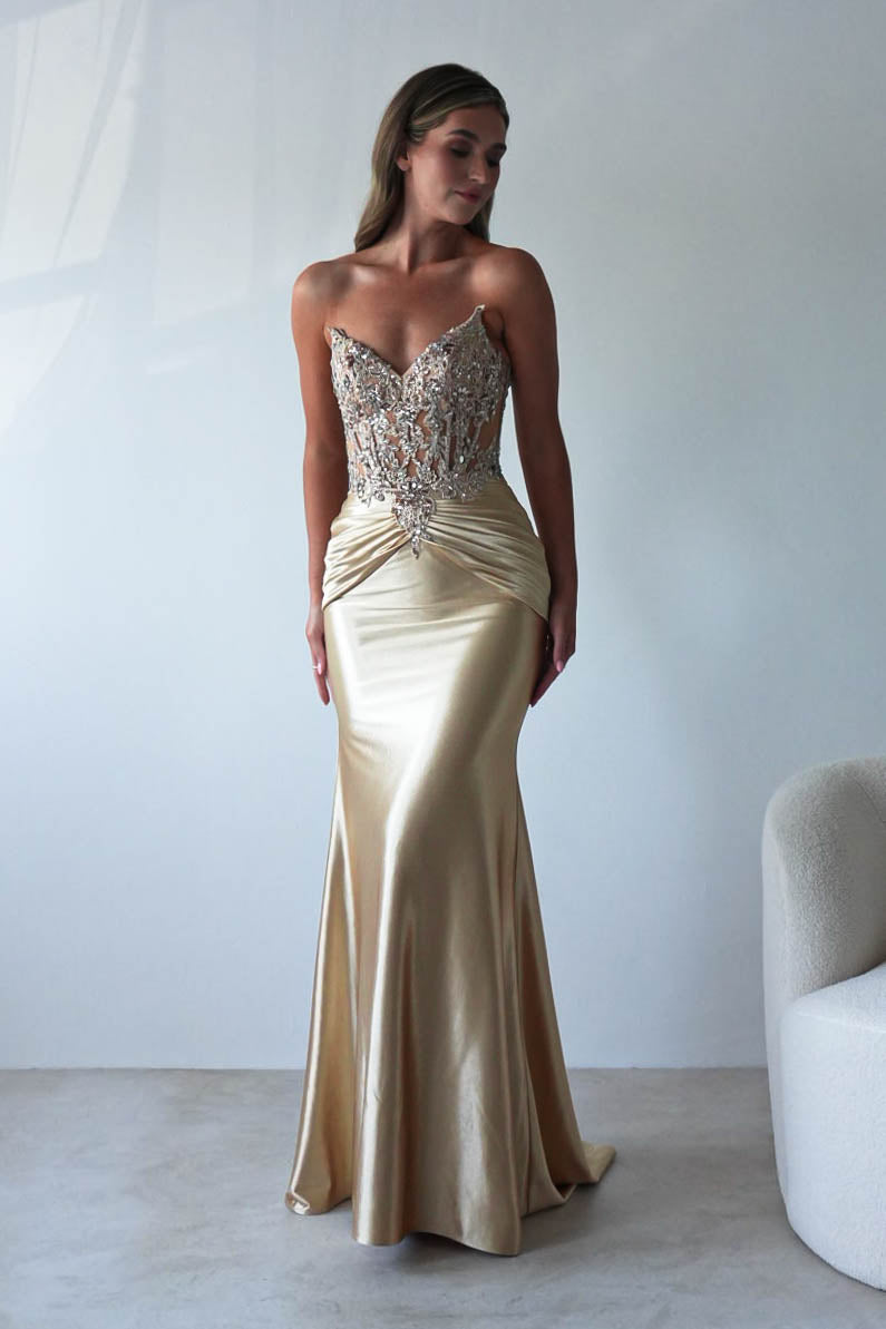 Raquel Bodycon Embellished Gown | Gold - Oh Hello Clothing