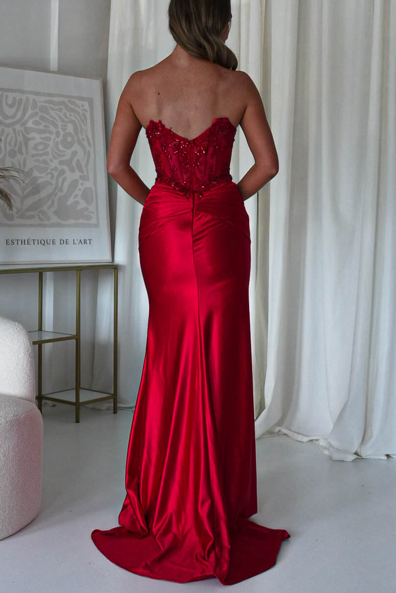 Raquel Bodycon Embellished Gown | Red