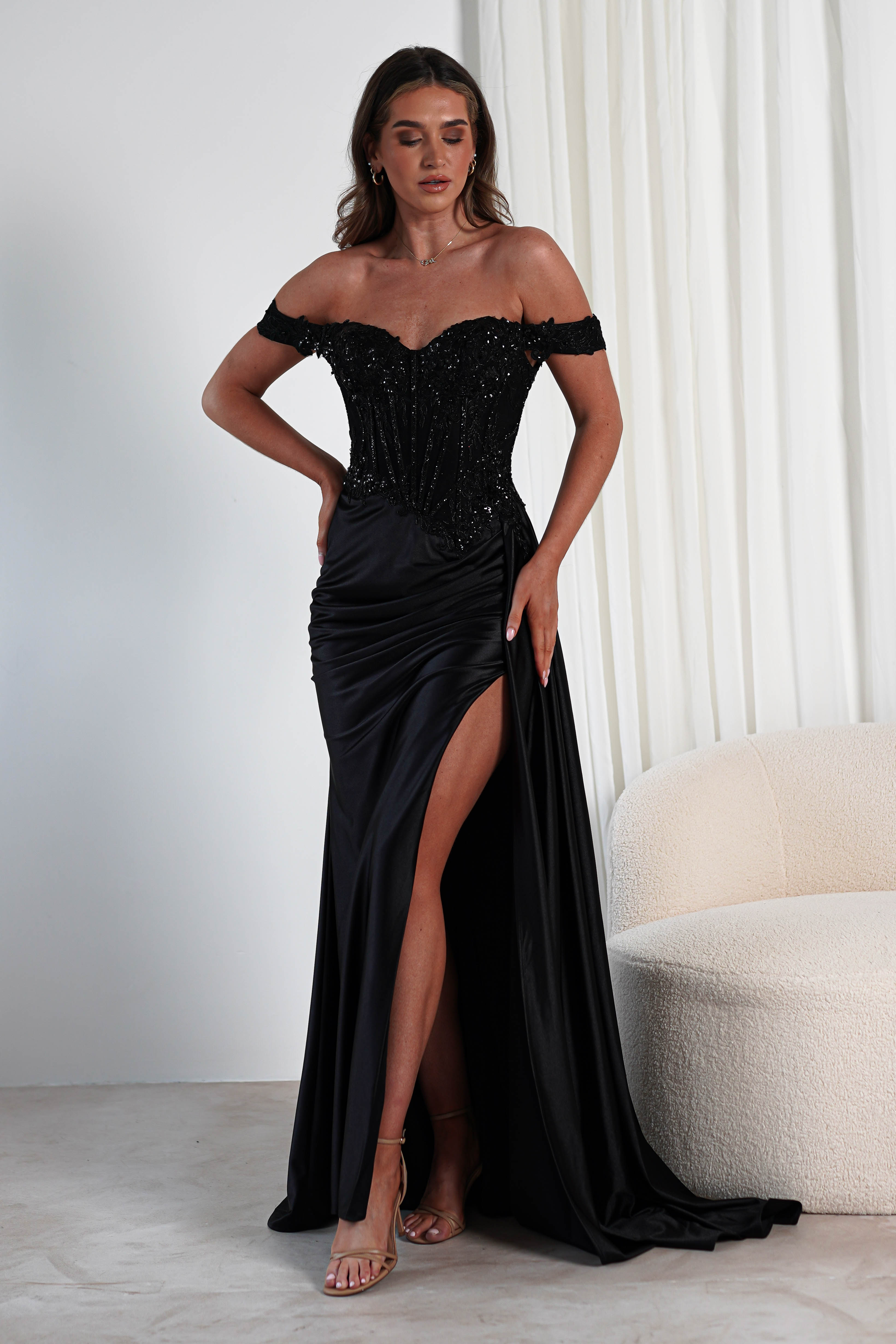 Marsela Lace Bodice Gown | Black - Oh Hello Clothing