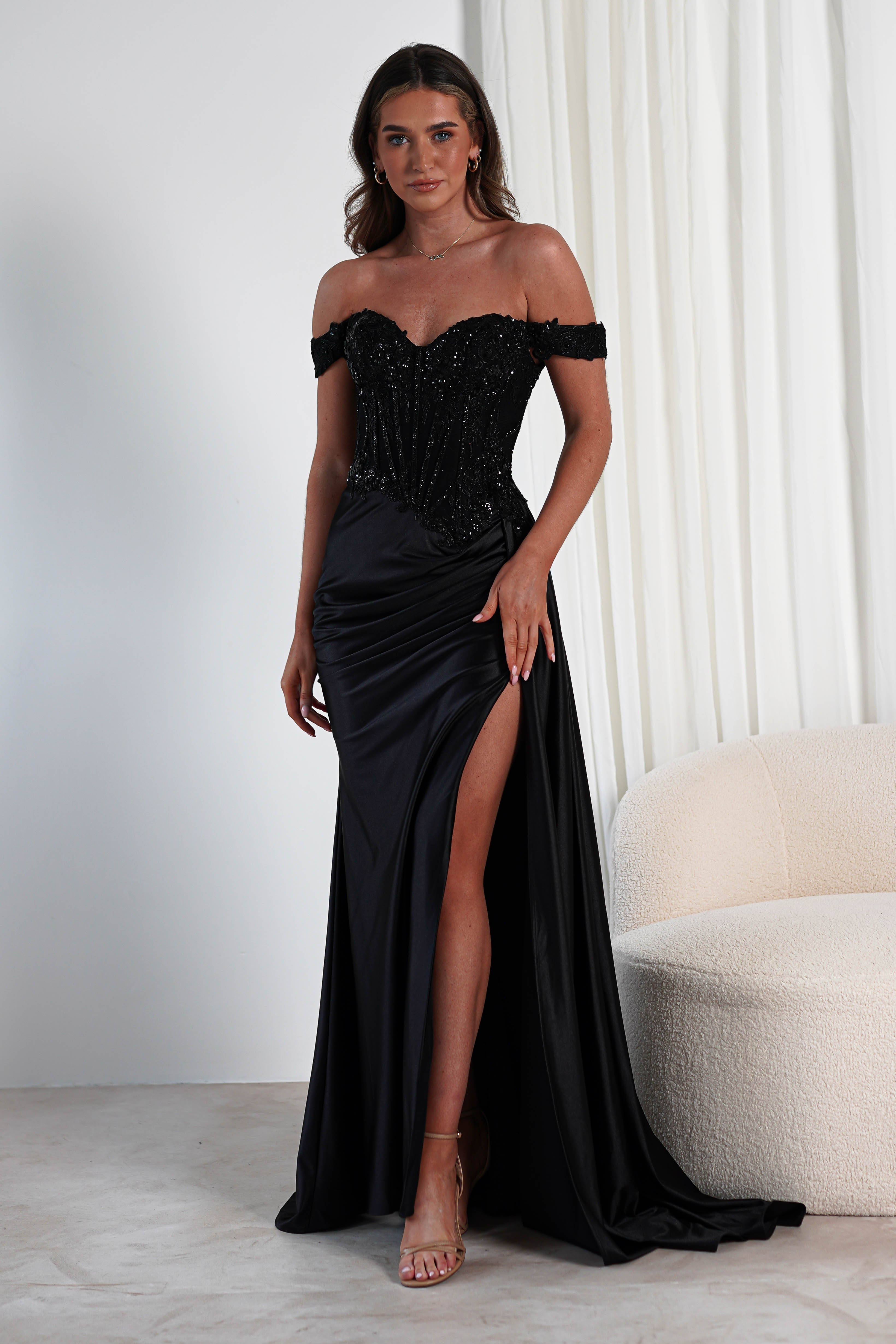Marsela Lace Bodice Gown | Black - Oh Hello Clothing