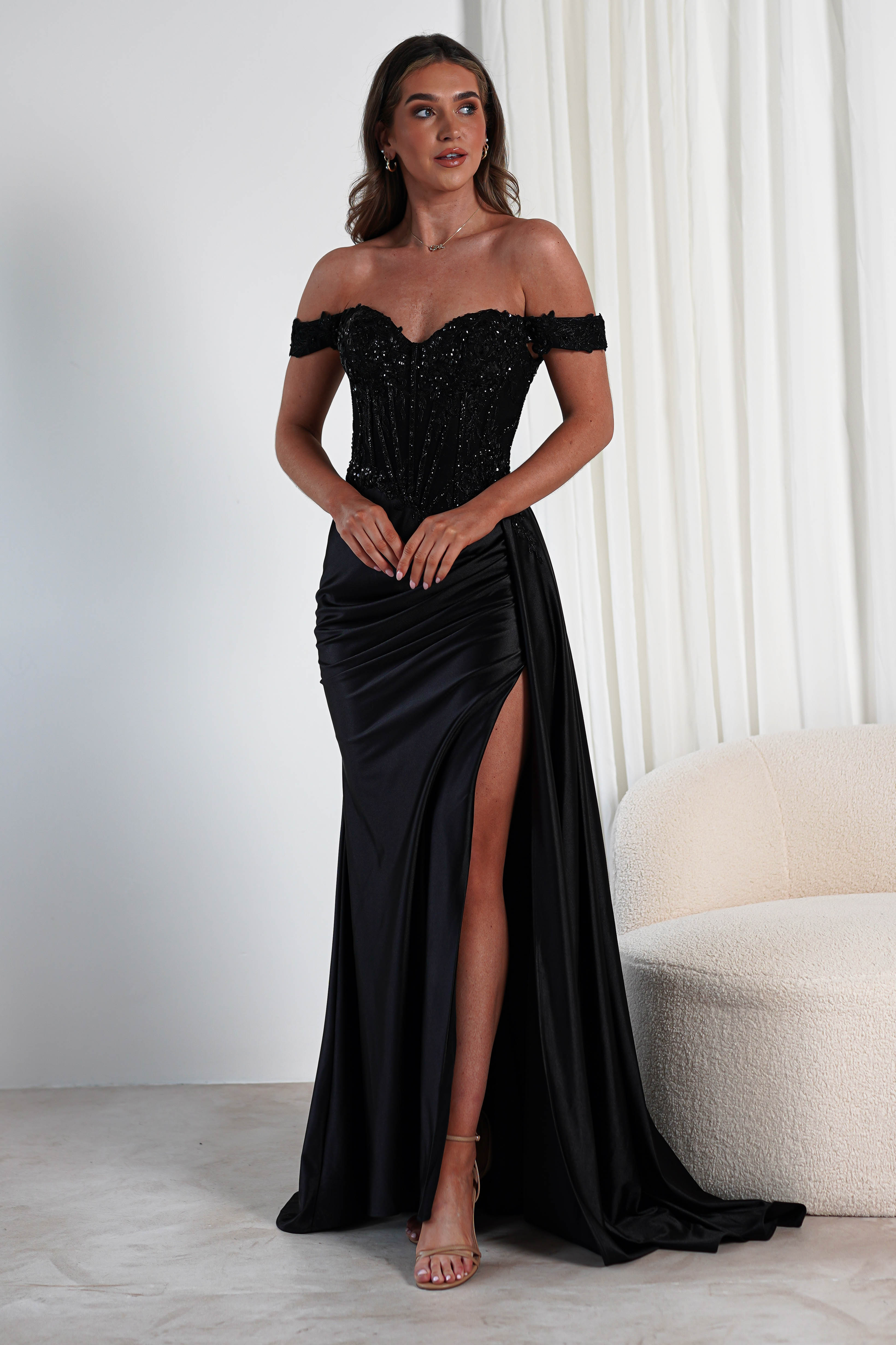 Marsela Lace Bodice Gown | Black - Oh Hello Clothing