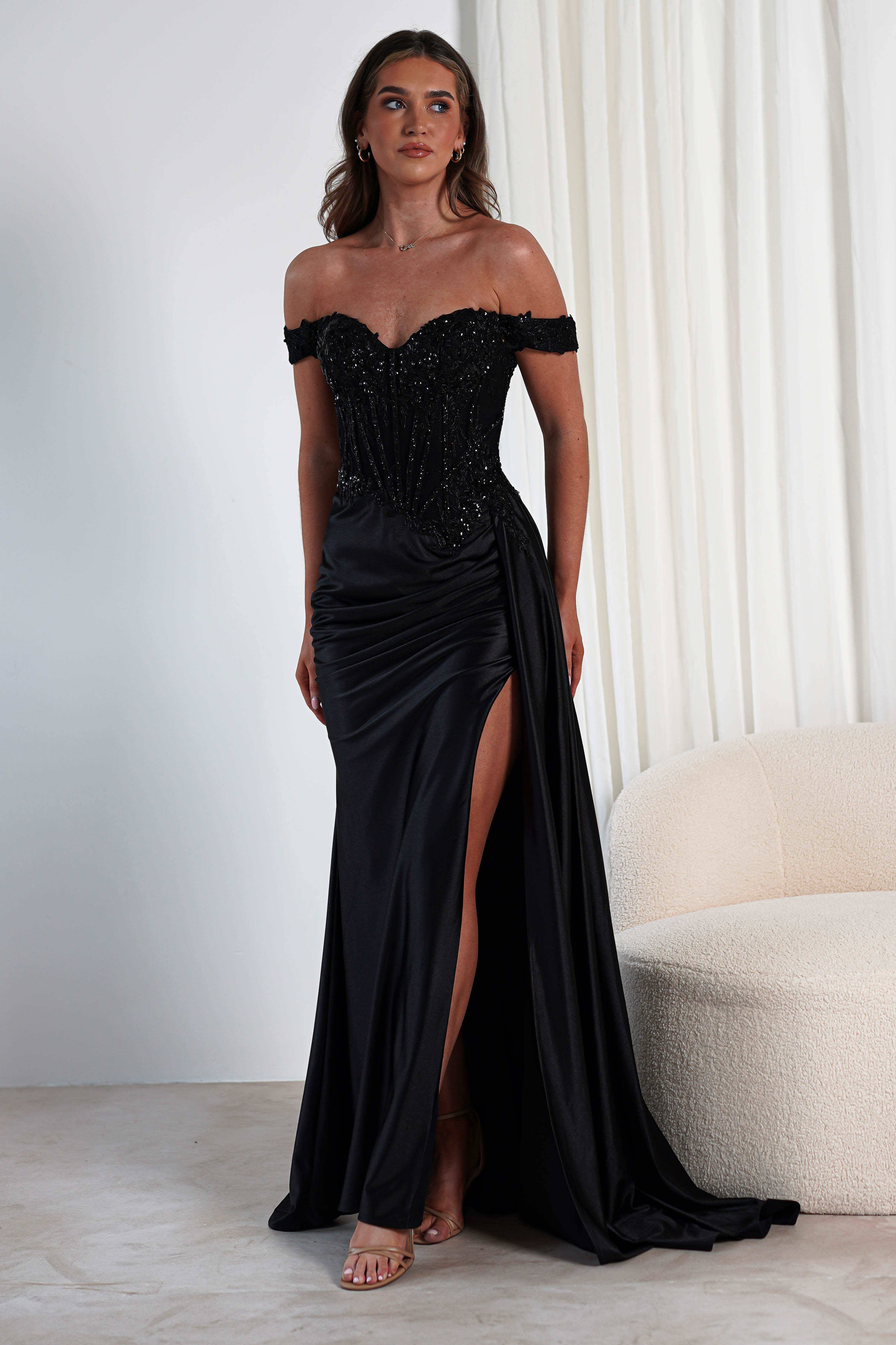 Marsela Lace Bodice Gown | Black - Oh Hello Clothing