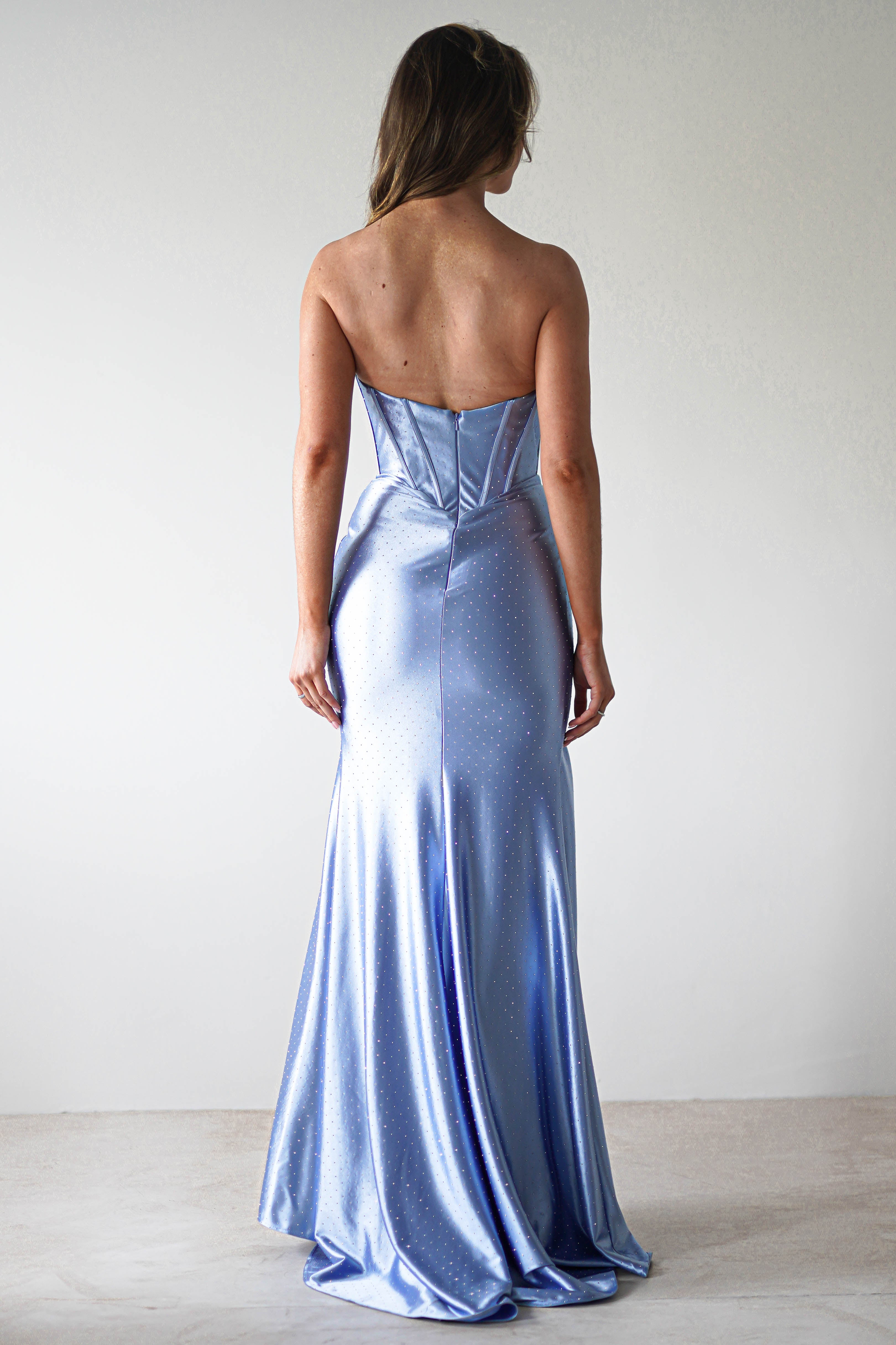 Pranvera Embellished Micro Crystal Gown | Dusty Blue | Oh Hello Clothing | XS (6)