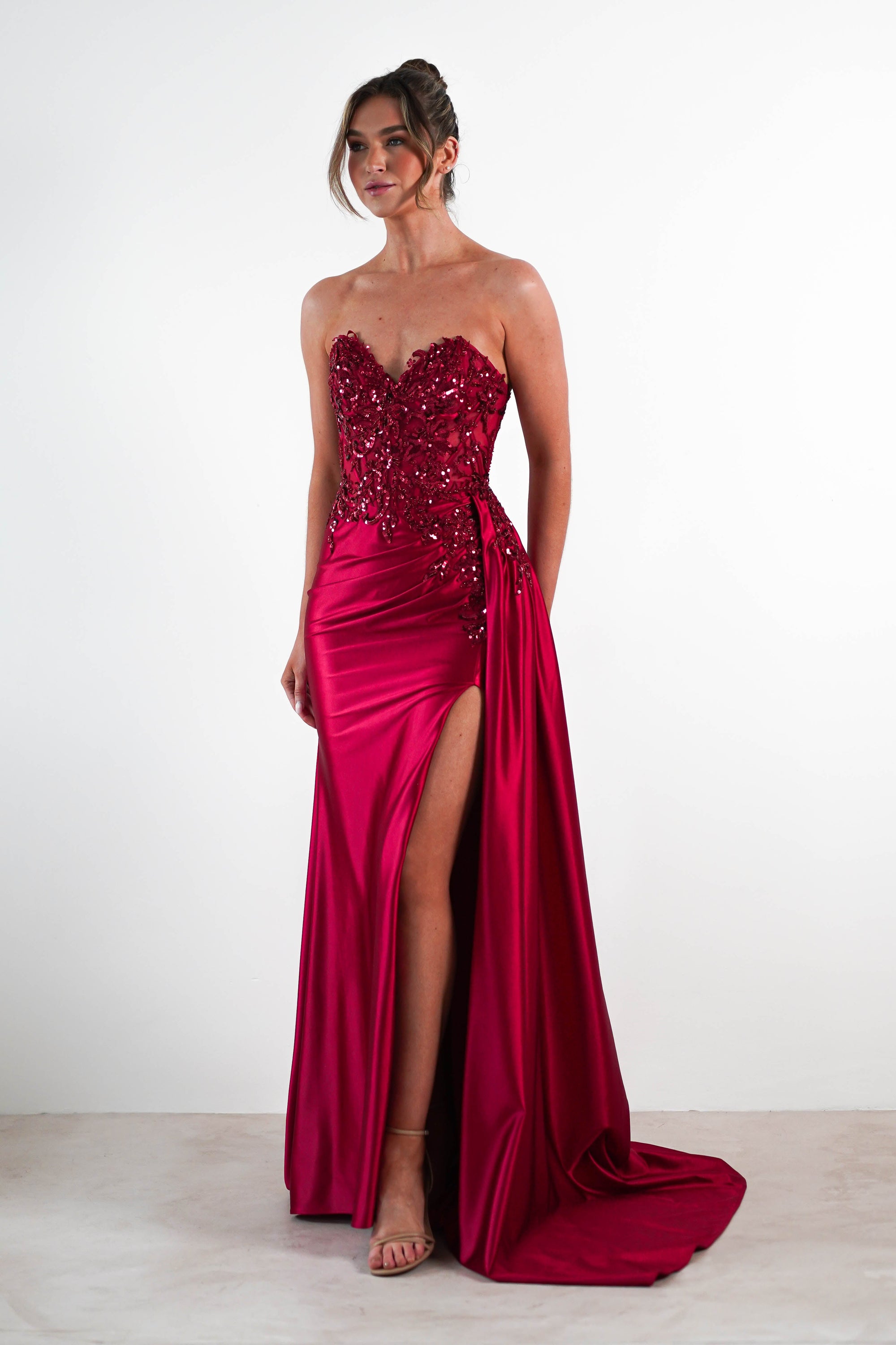 Saraya Bodycon Embellished Gown | Dark Red | Oh Hello Clothing | XS (6)