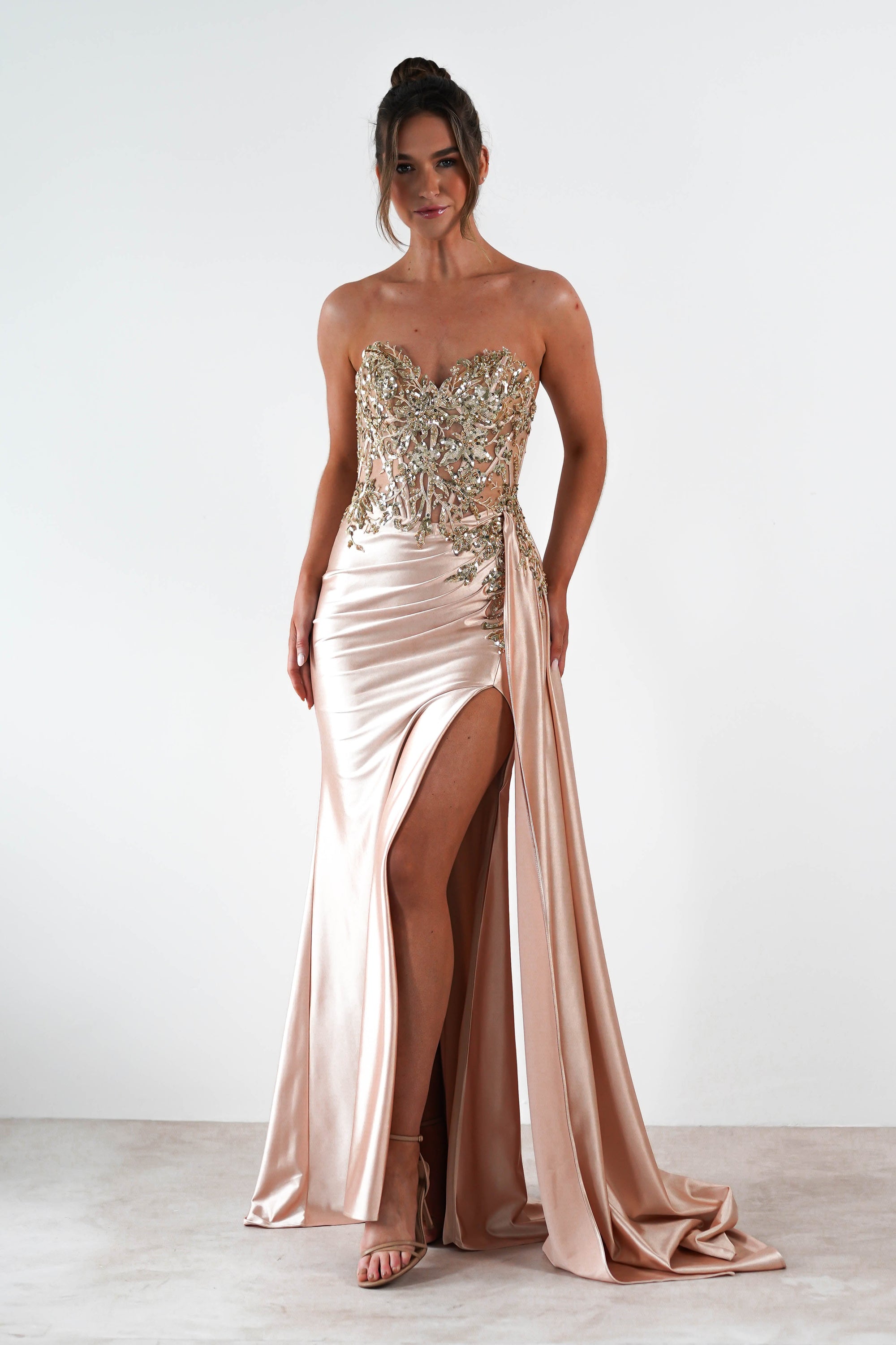 Saraya Bodycon Embellished Gown | Gold | Oh Hello Clothing | XS (6)
