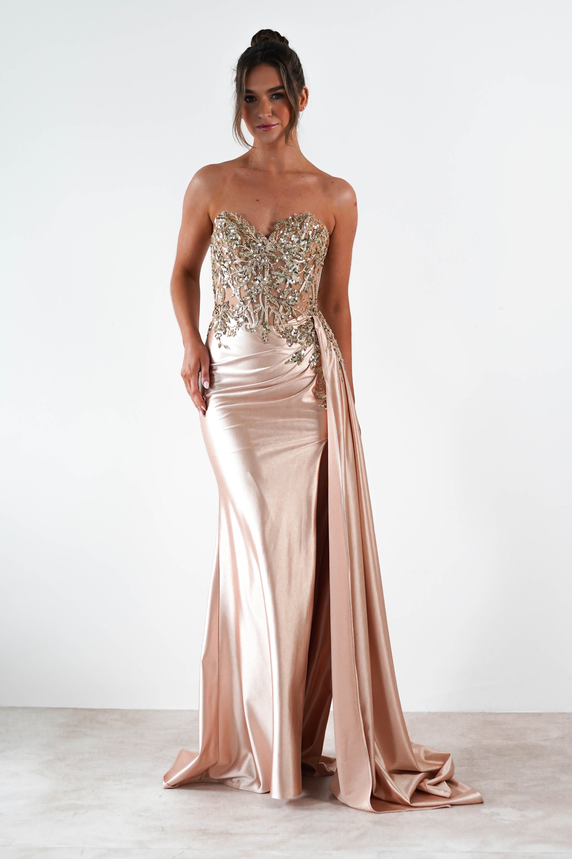 Saraya Bodycon Embellished Gown | Gold | Oh Hello Clothing | XS (6)