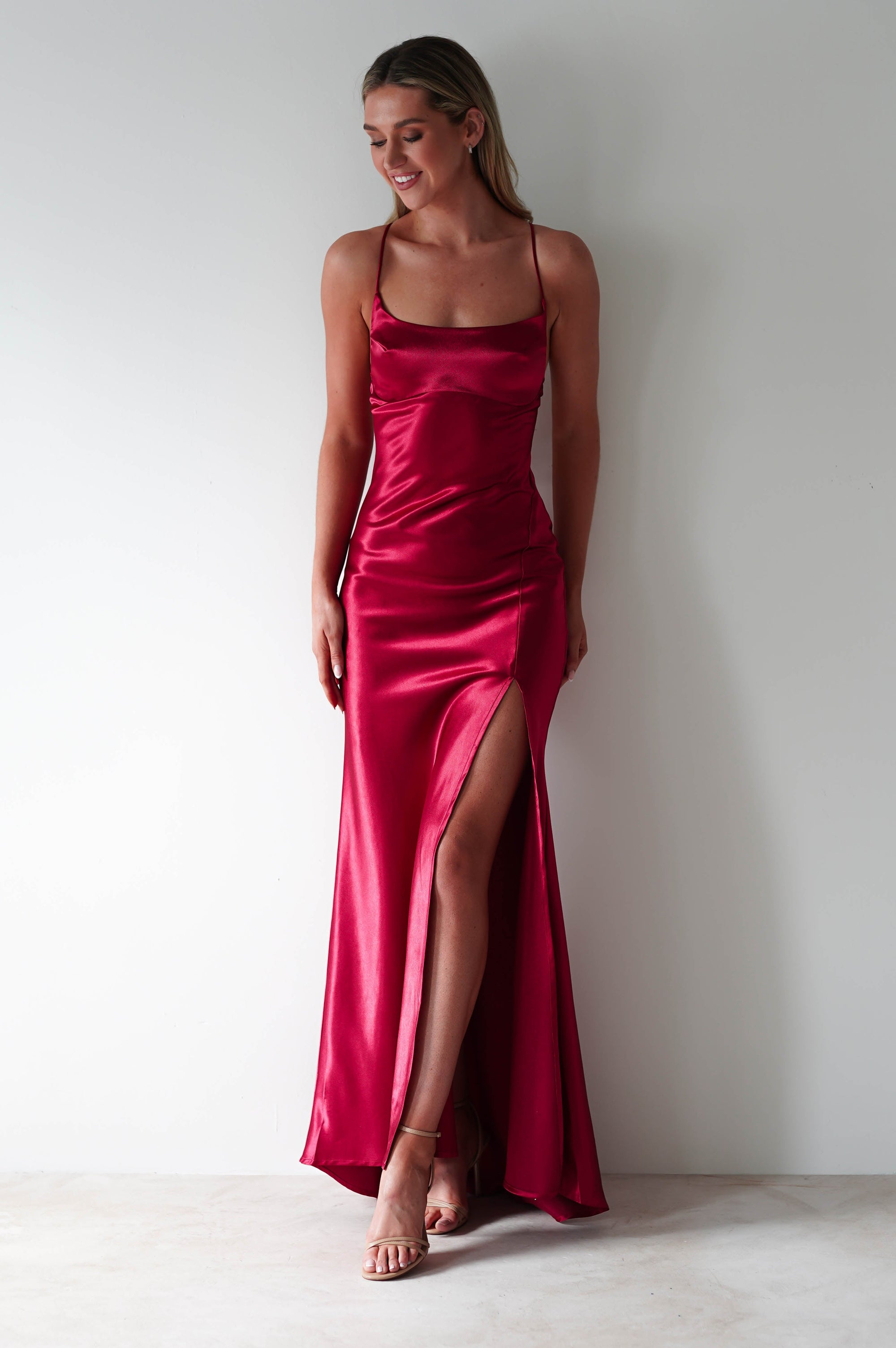 Celinee Satin Maxi Gown | Red - Oh Hello Clothing