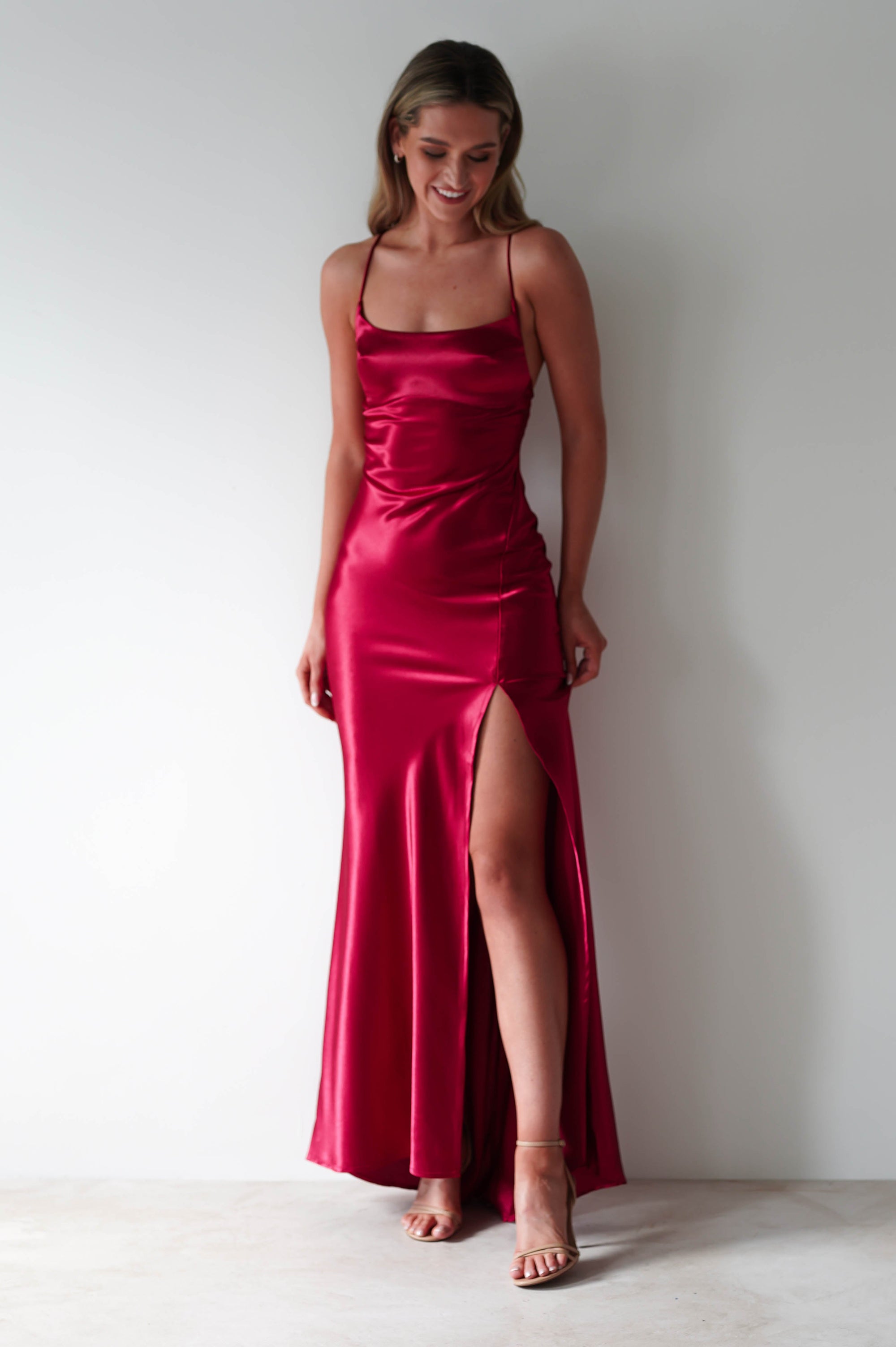 Celinee Satin Maxi Gown | Red - Oh Hello Clothing