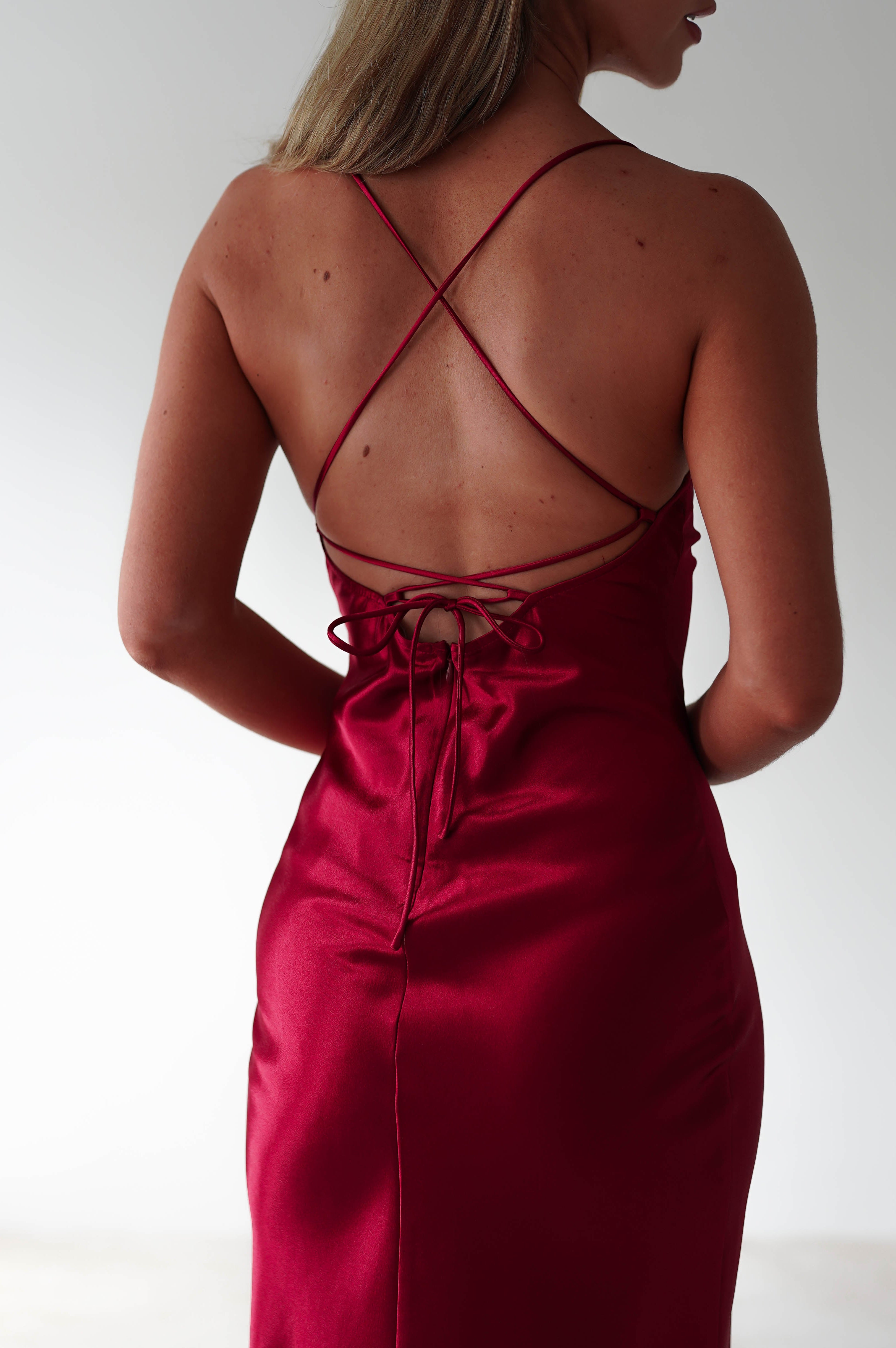 Celinee Satin Maxi Gown | Red - Oh Hello Clothing