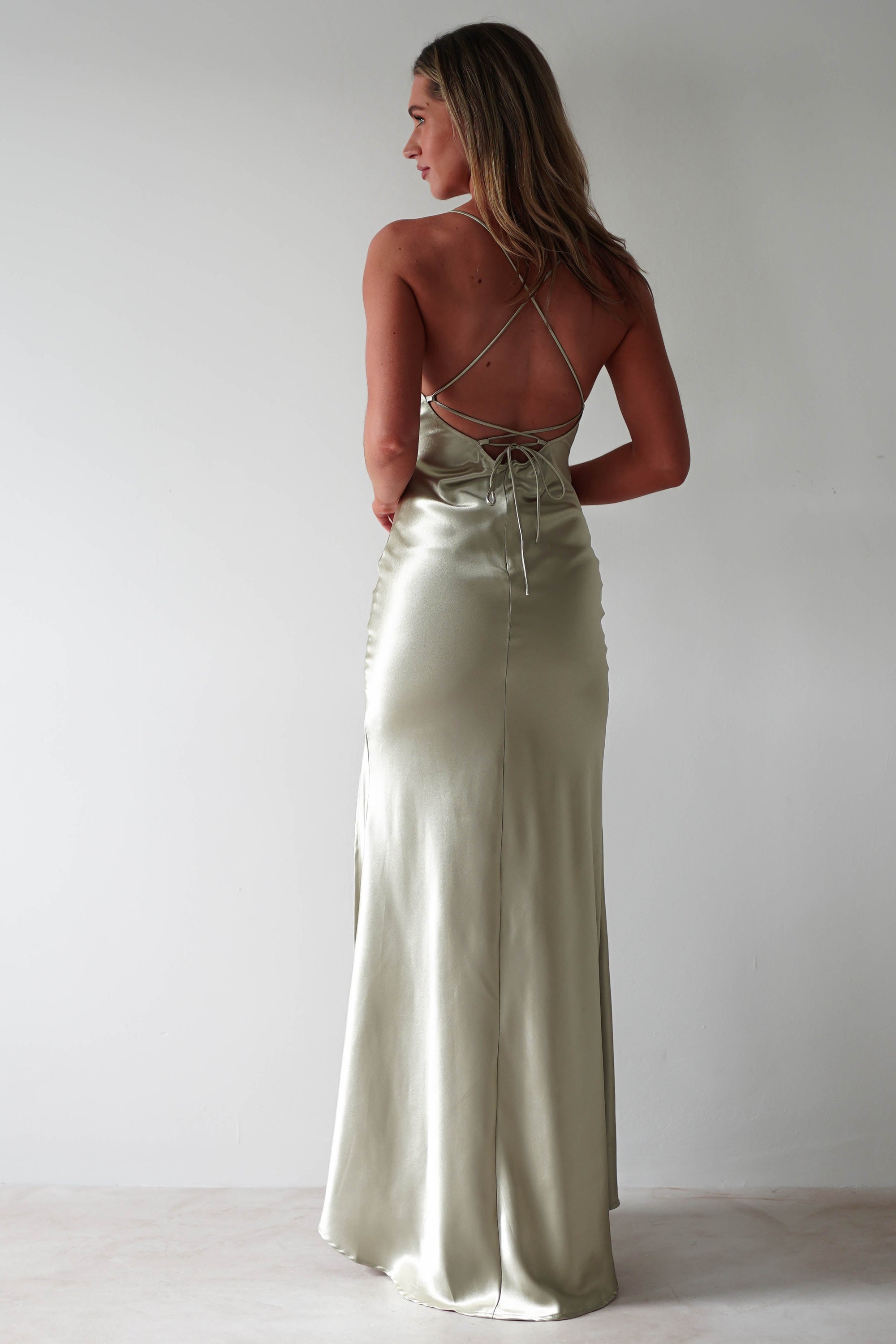 Celinee Satin Maxi Gown | Sage - Oh Hello Clothing