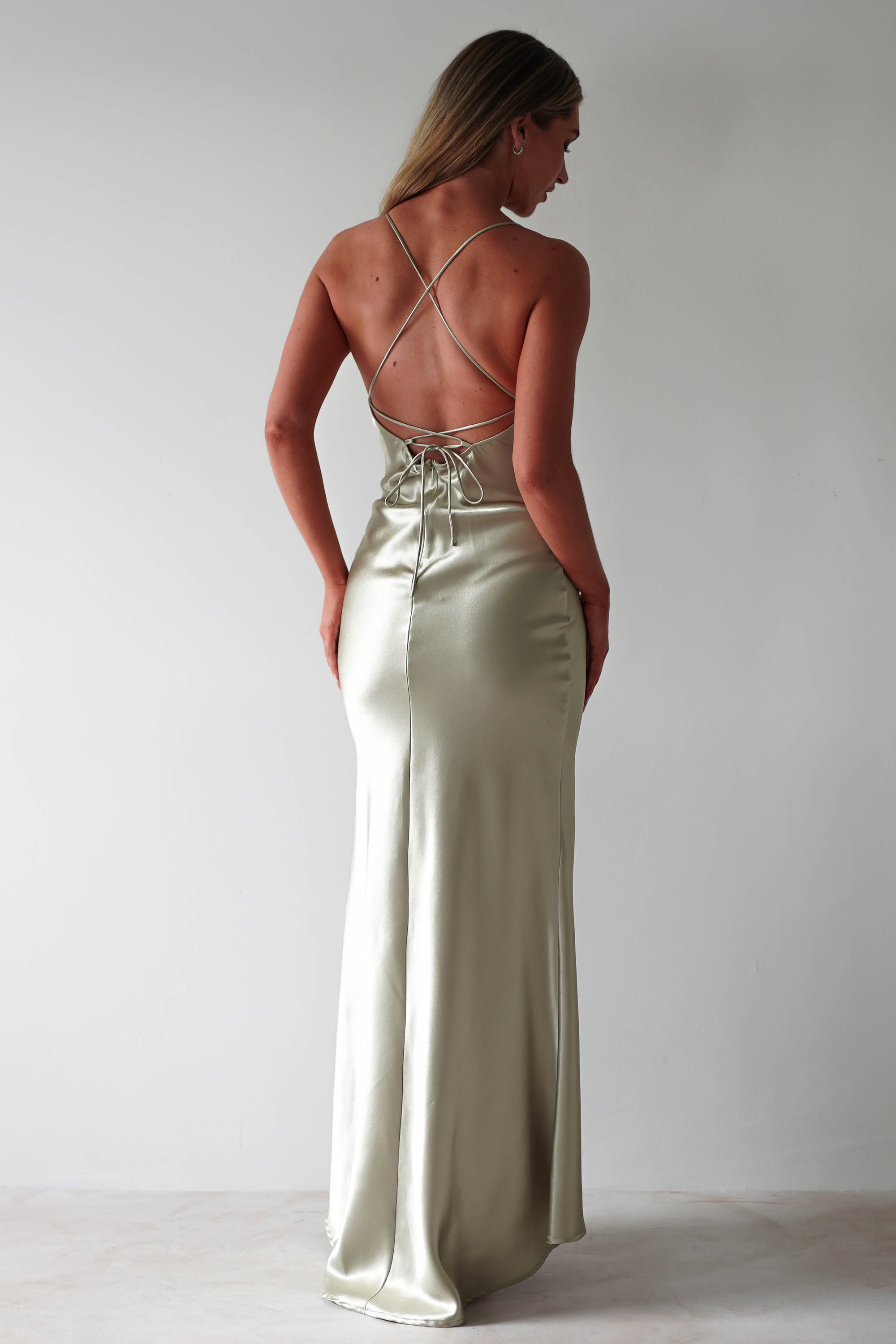 Celinee Satin Maxi Gown | Sage - Oh Hello Clothing