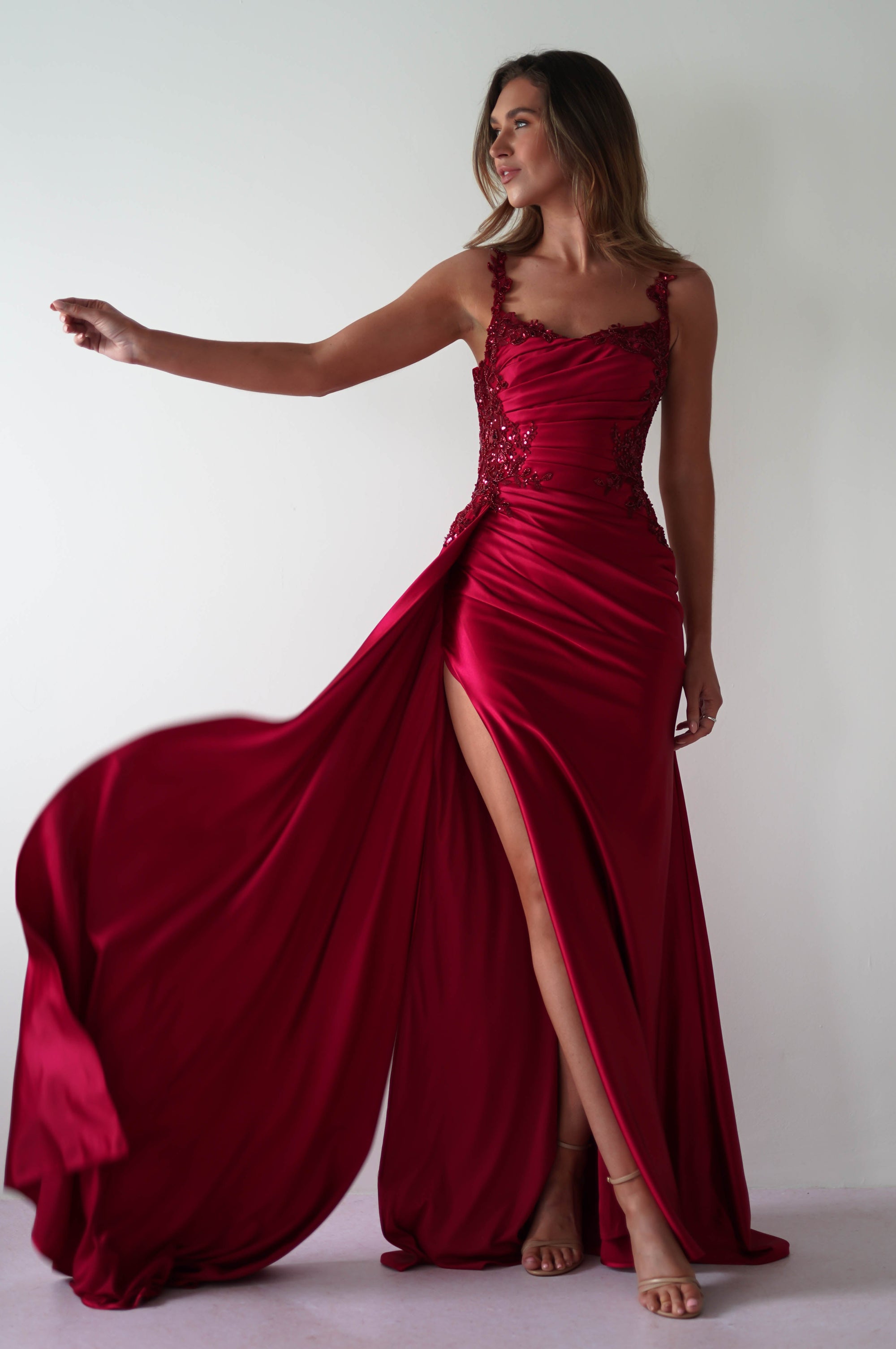 Cindy Pleated Bodice Gown | Burgundy - Oh Hello Clothing