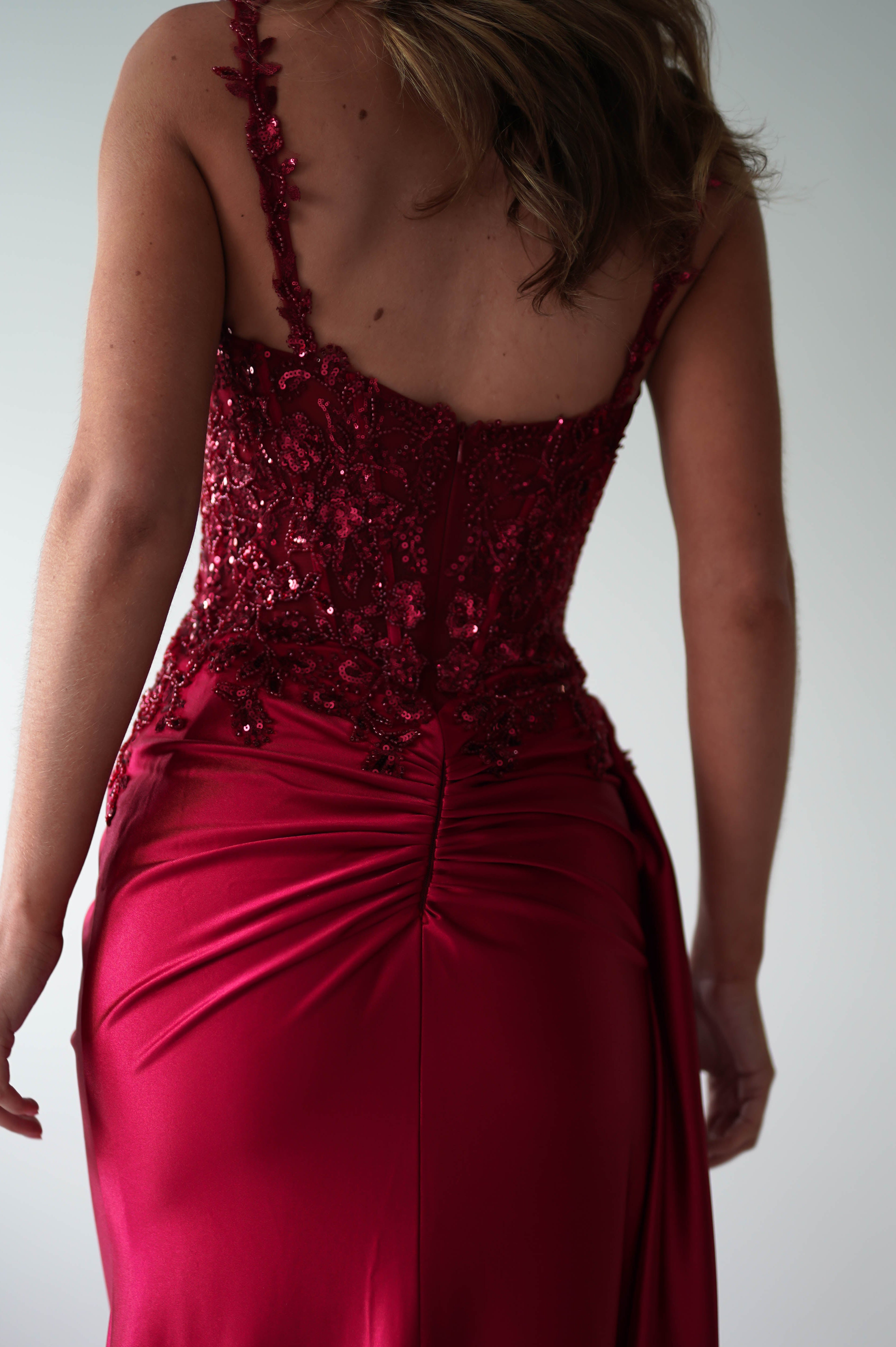 Cindy Pleated Bodice Gown | Burgundy - Oh Hello Clothing